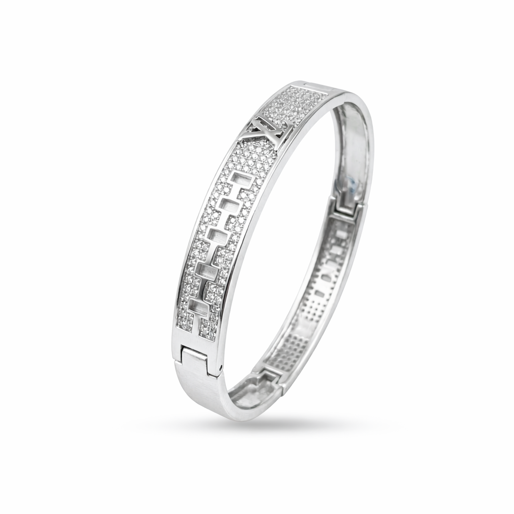 Men's 925 Silver CZ Modern Pattern Designer Kada | Zaviraa
