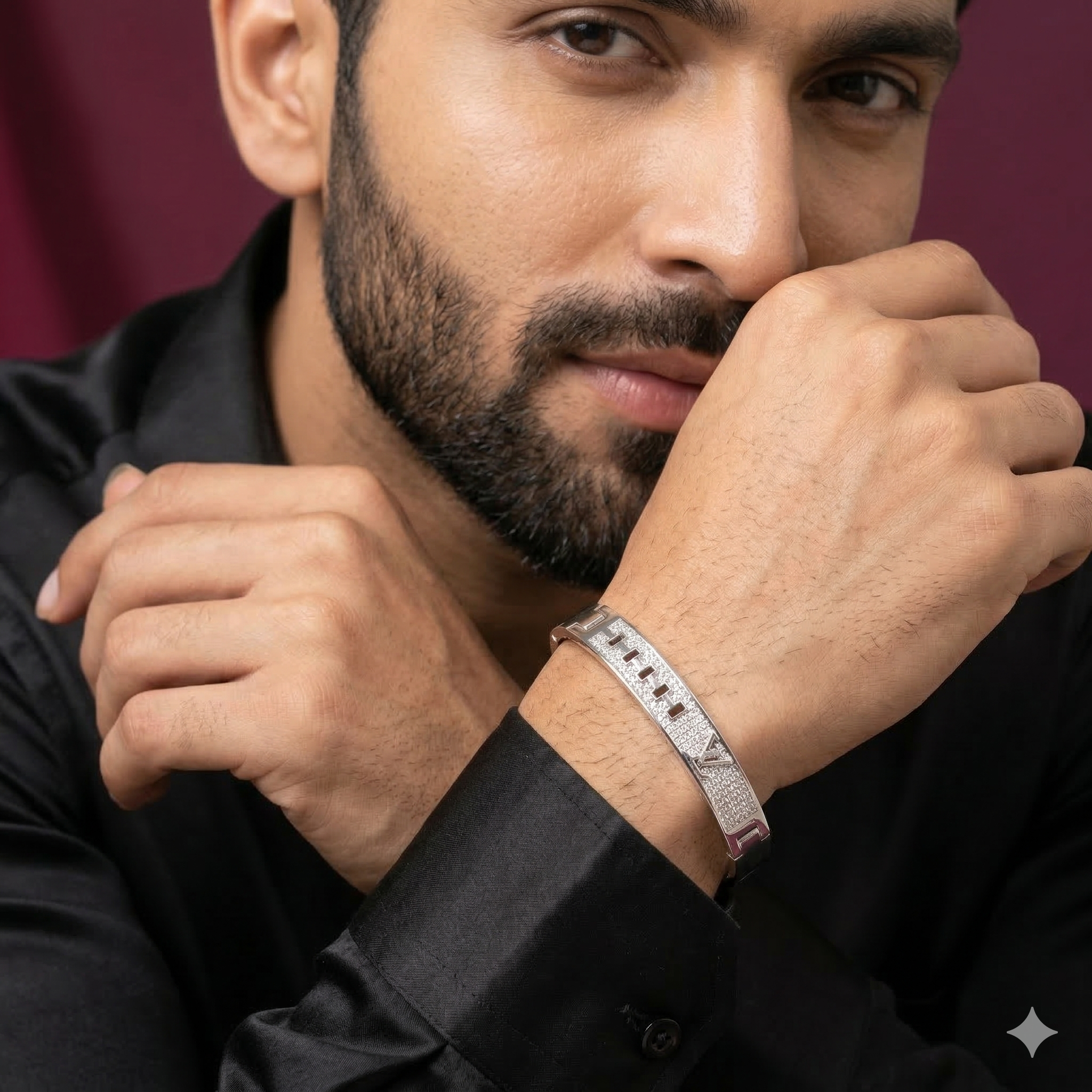 Men's 925 Silver CZ Modern Pattern Designer Kada | Zaviraa