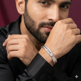 Men's 925 Silver CZ Modern Pattern Designer Kada | Zaviraa