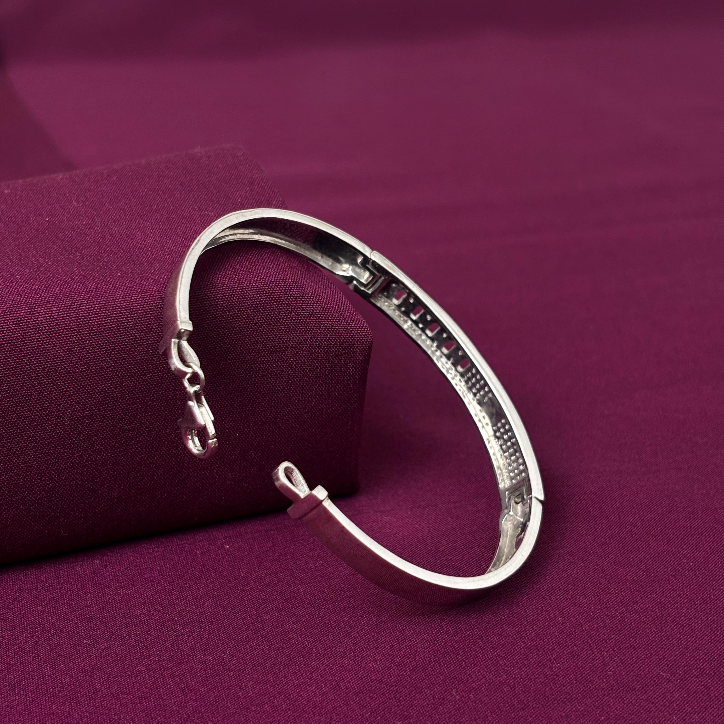 Men's 925 Silver CZ Modern Pattern Designer Kada | Zaviraa