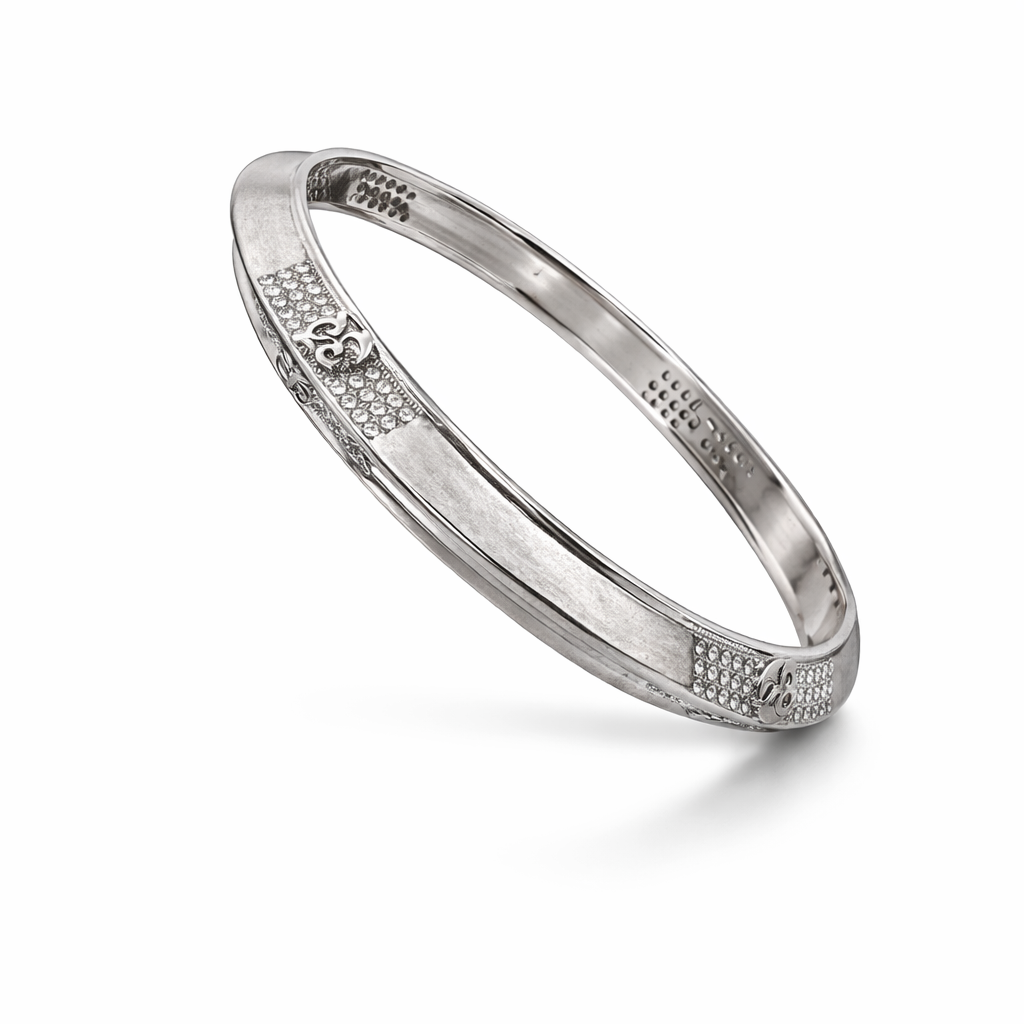 Silver Om Kada with CZ Stones | 925 Sterling Silver | Zaviraa