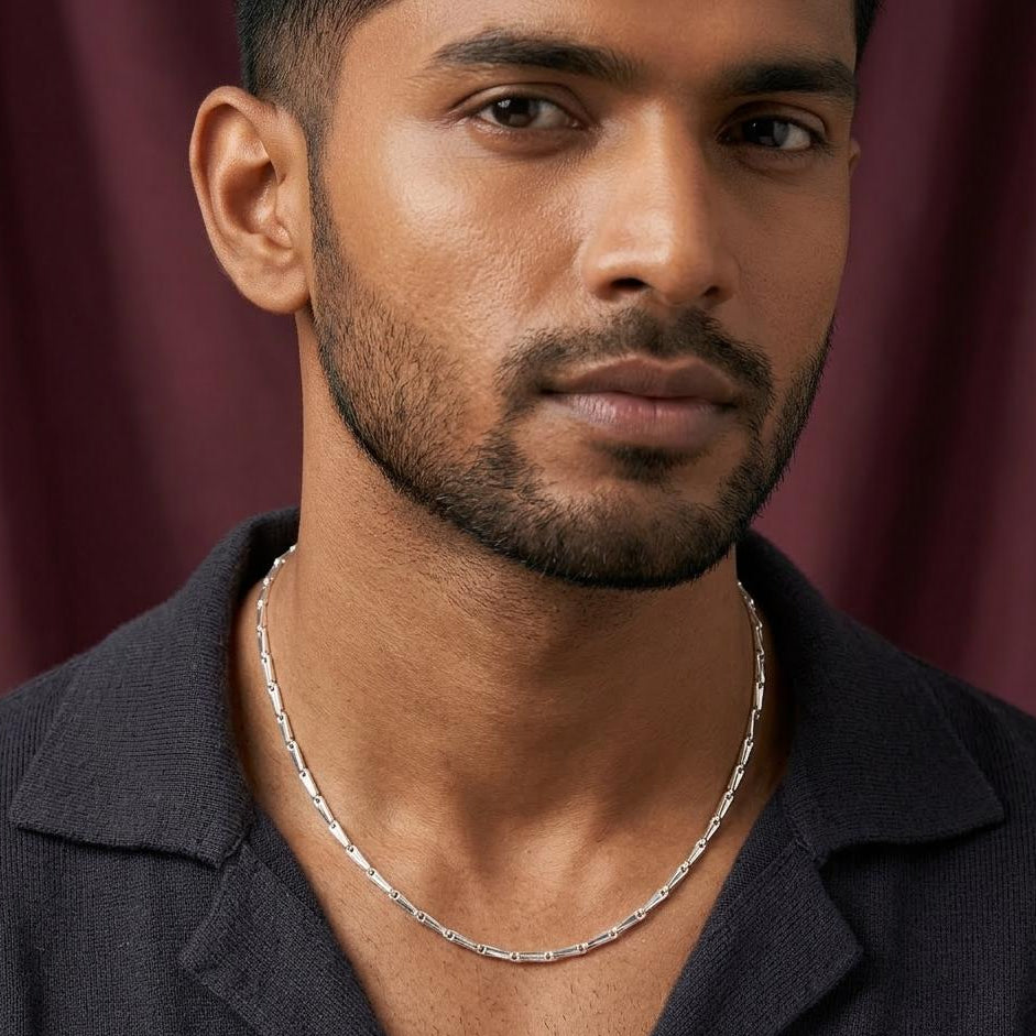Men's 925 Silver Pipe Link Chain Necklace | Zaviraa