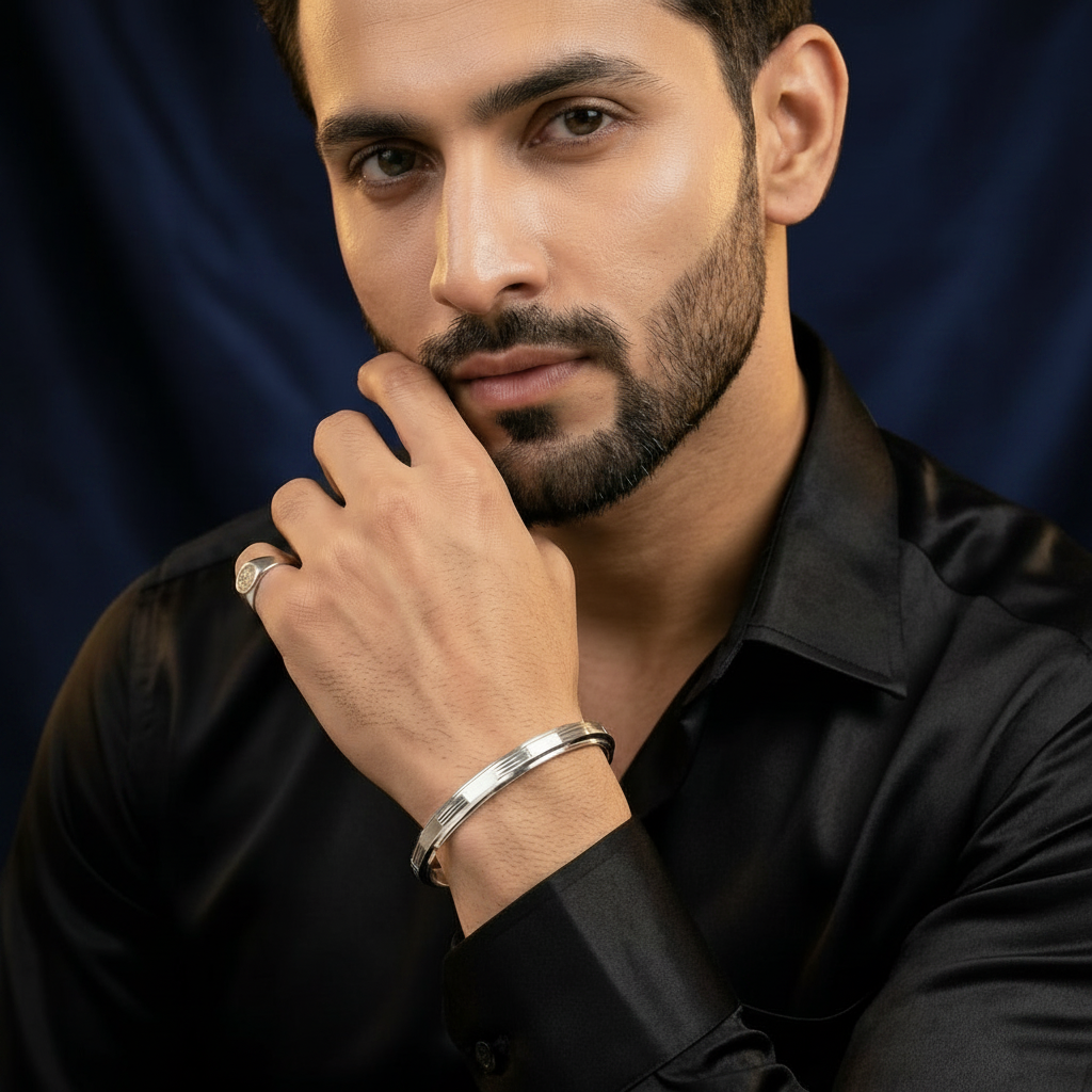 Men’s Silver Minimal Segmented Kada | Sleek Design | 925 Sterling Silver