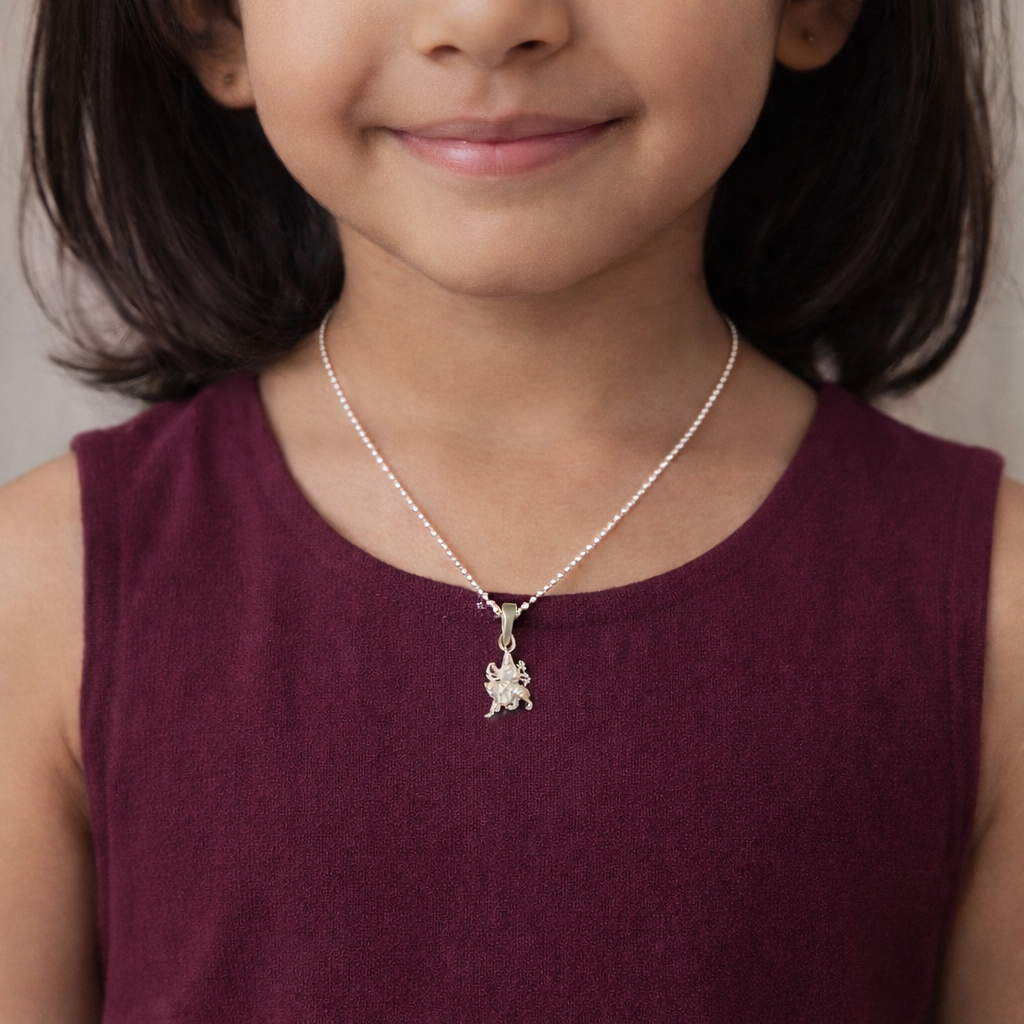 Kids 925 Sterling Silver Durga Mata Pendant Chain | Goddess Durga Silver Jewellery for Boys & Girls