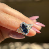 Zaviraa 2.50 CTW Oval Dark Blue Moissanite Halo Engagement Ring for Women – 925 Sterling Silver Statement Proposal Ring | Luxury Bridal Jewellery
