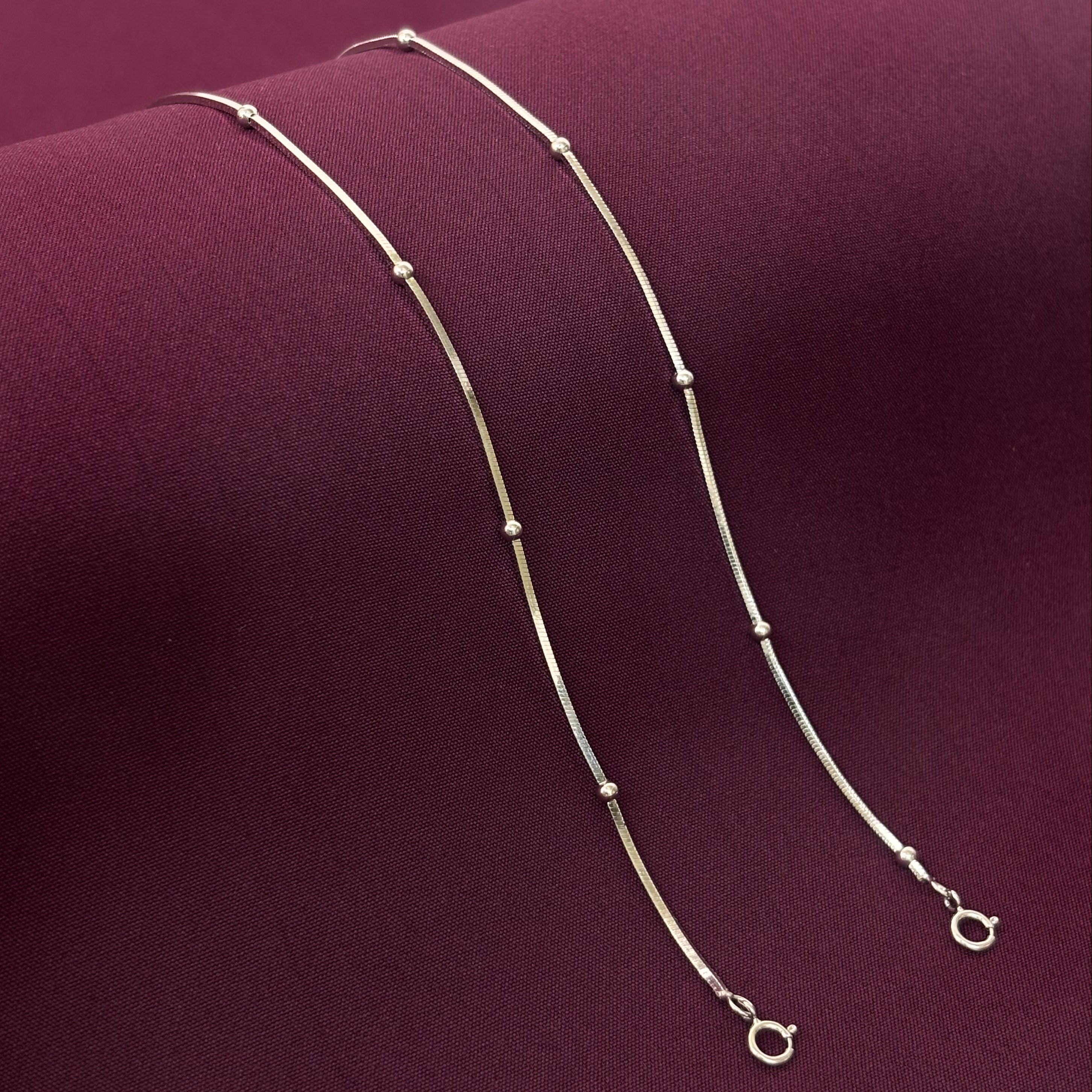 925 Sterling Silver Minimal Beaded Anklet for Women