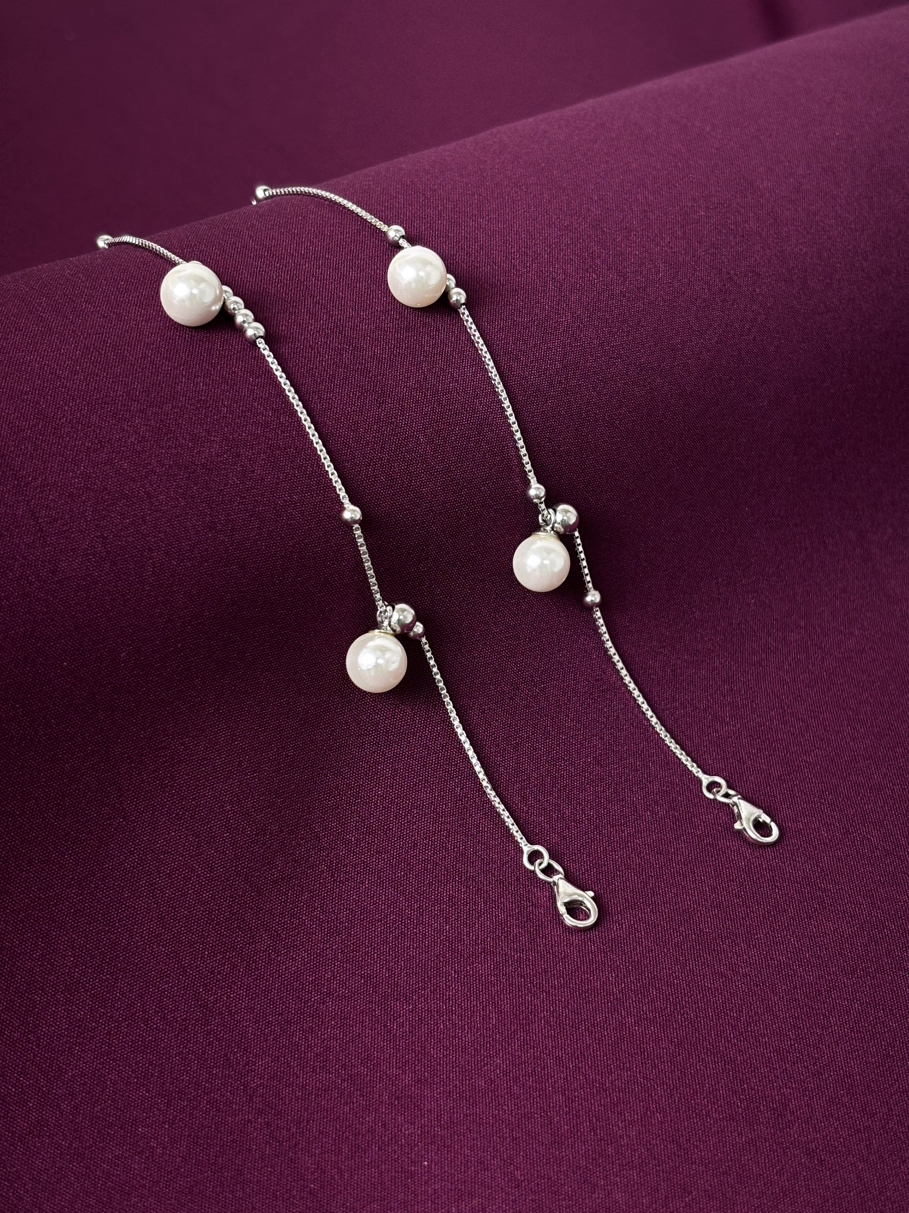 925 Sterling Silver Pearl Drop Anklet for Women