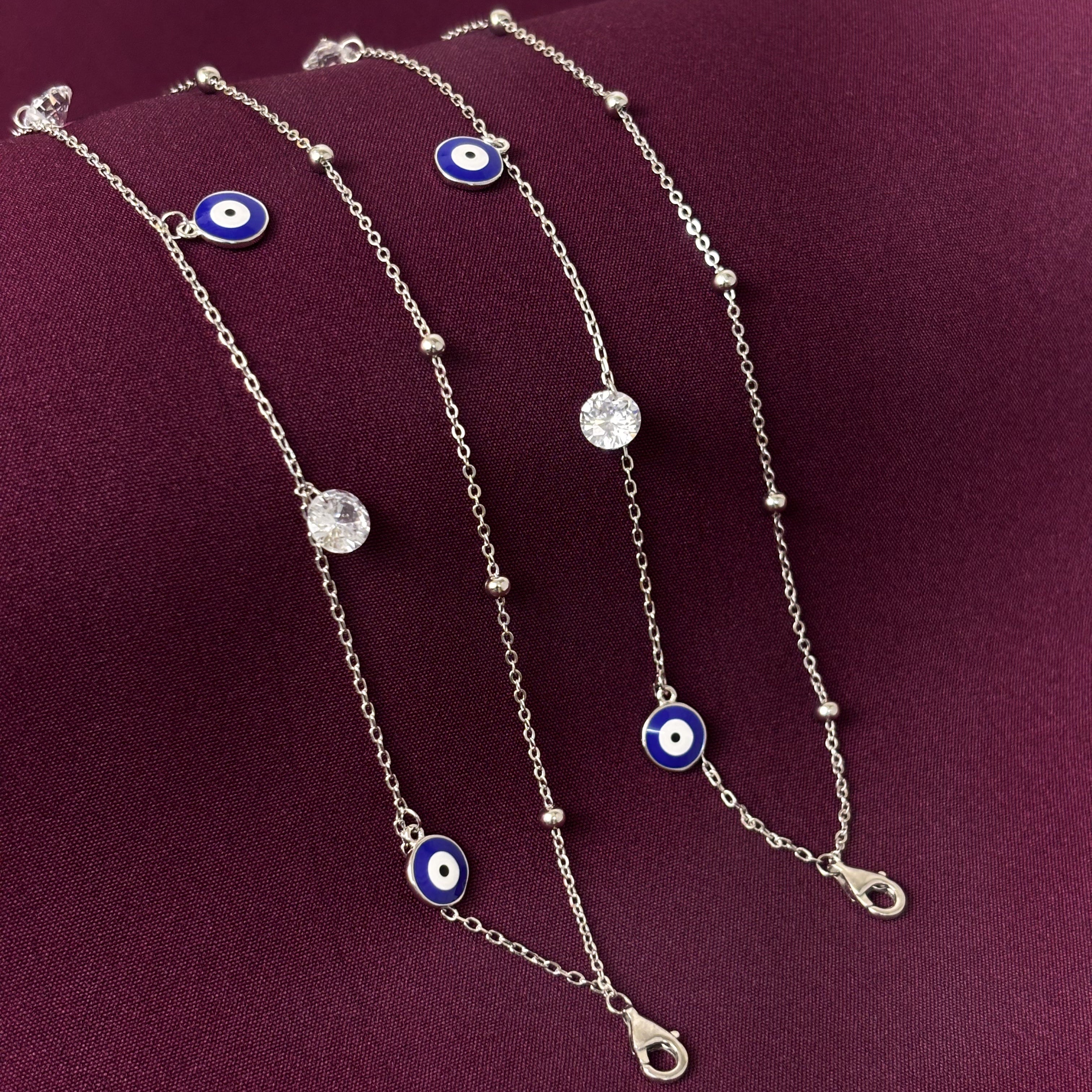 925 Sterling Silver Evil Eye Charm Anklet for Women