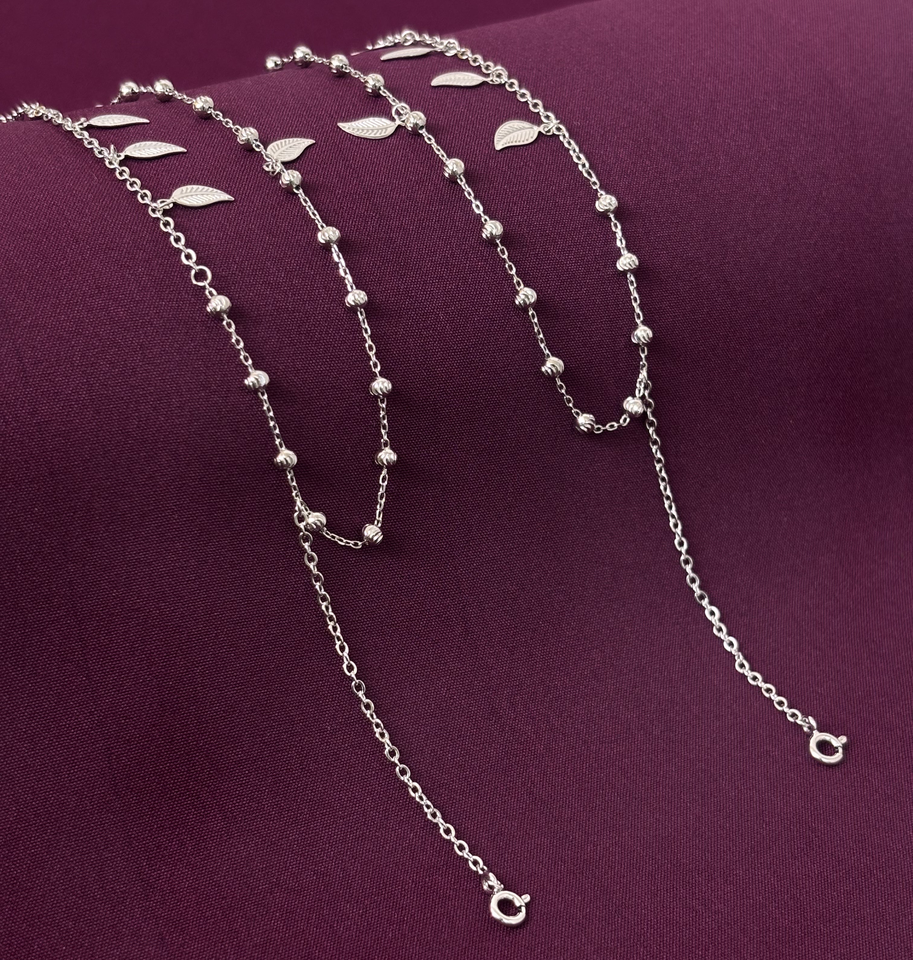 925 Sterling Silver Leaf Charm Layered Anklet for Women