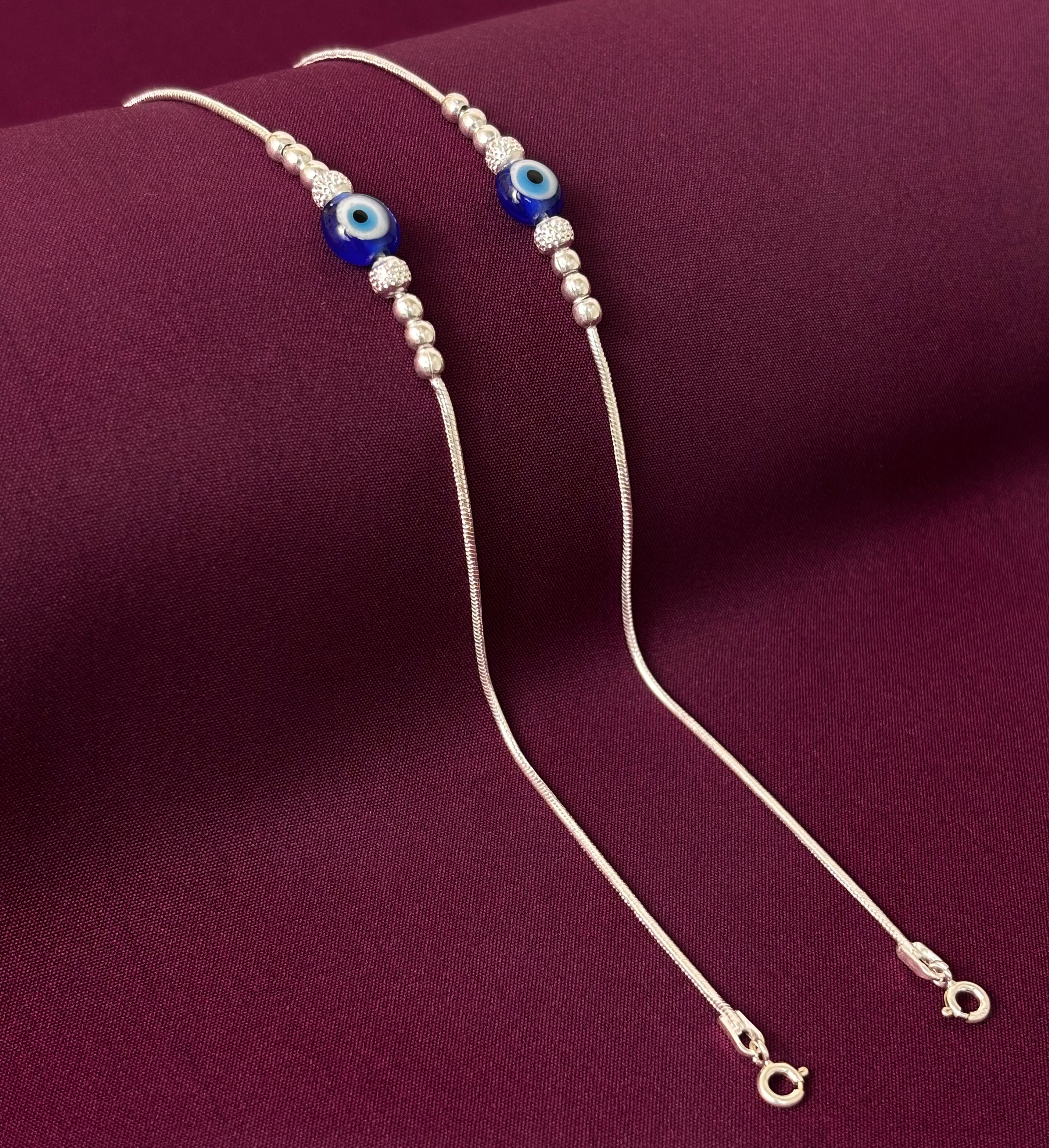 Evil Eye 925 Silver Anklet with Blue Nazar Charm