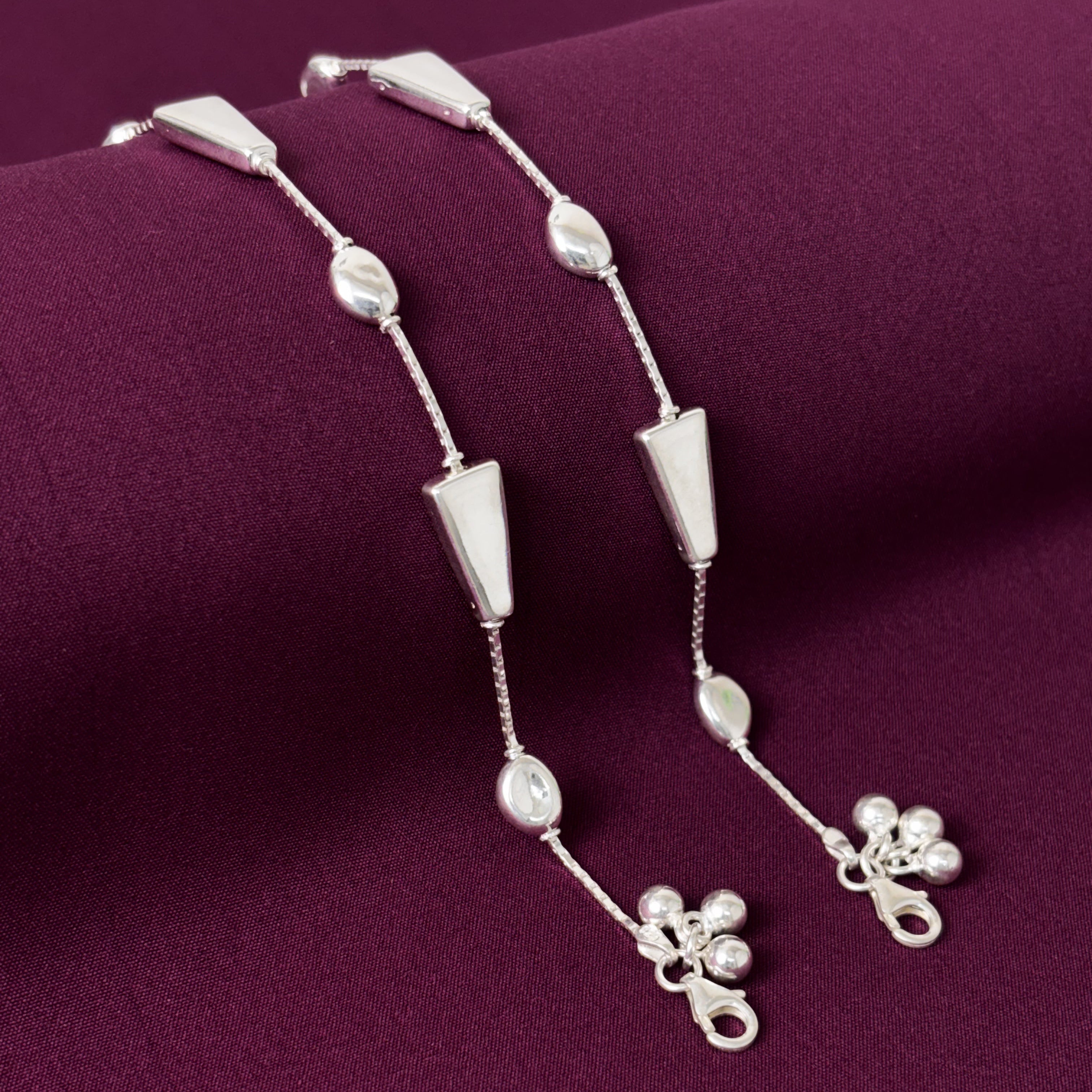 925 Sterling Silver Geometric Design Anklet for Women