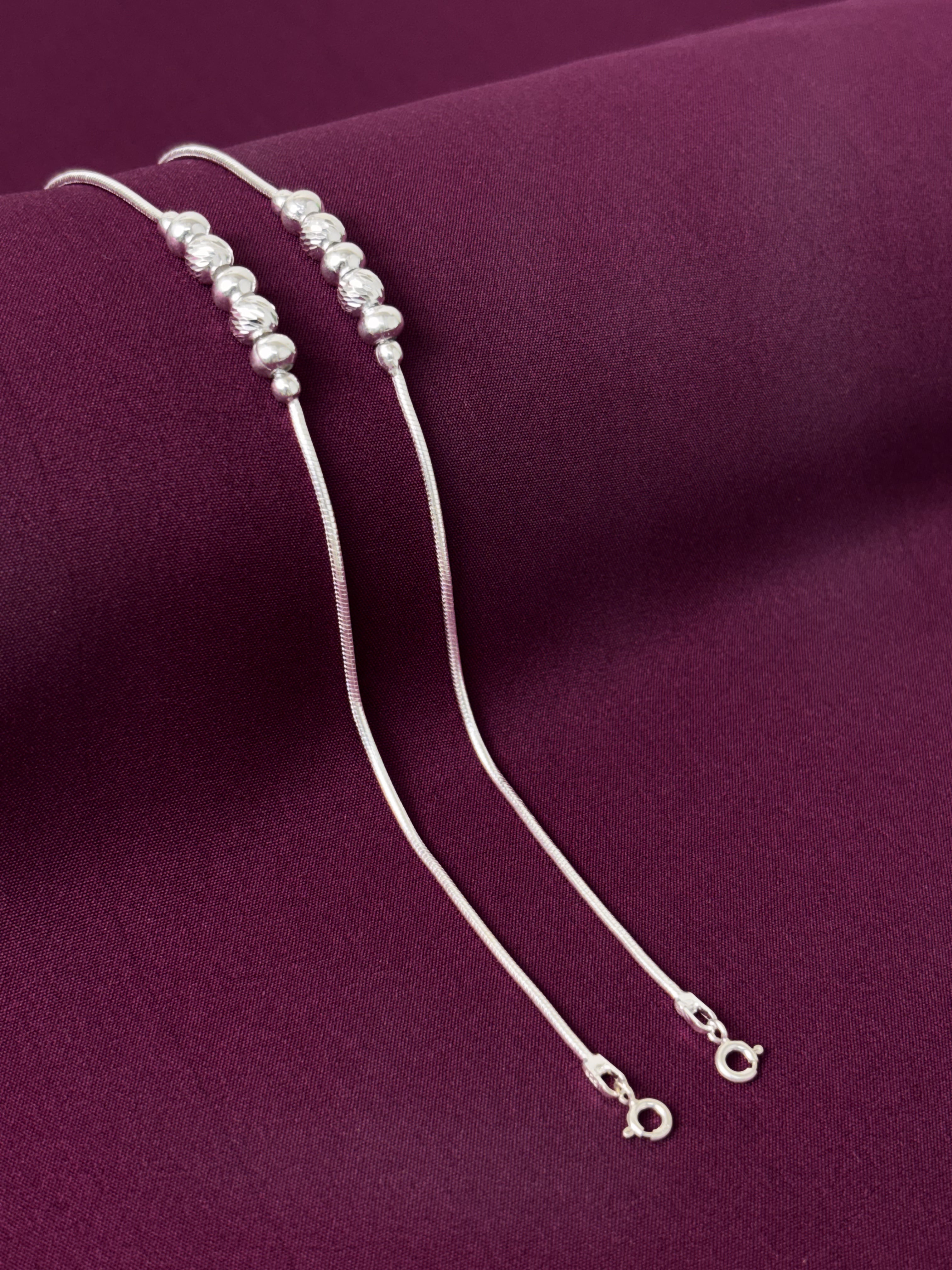 925 Sterling Silver Minimal Beaded Anklet for Women