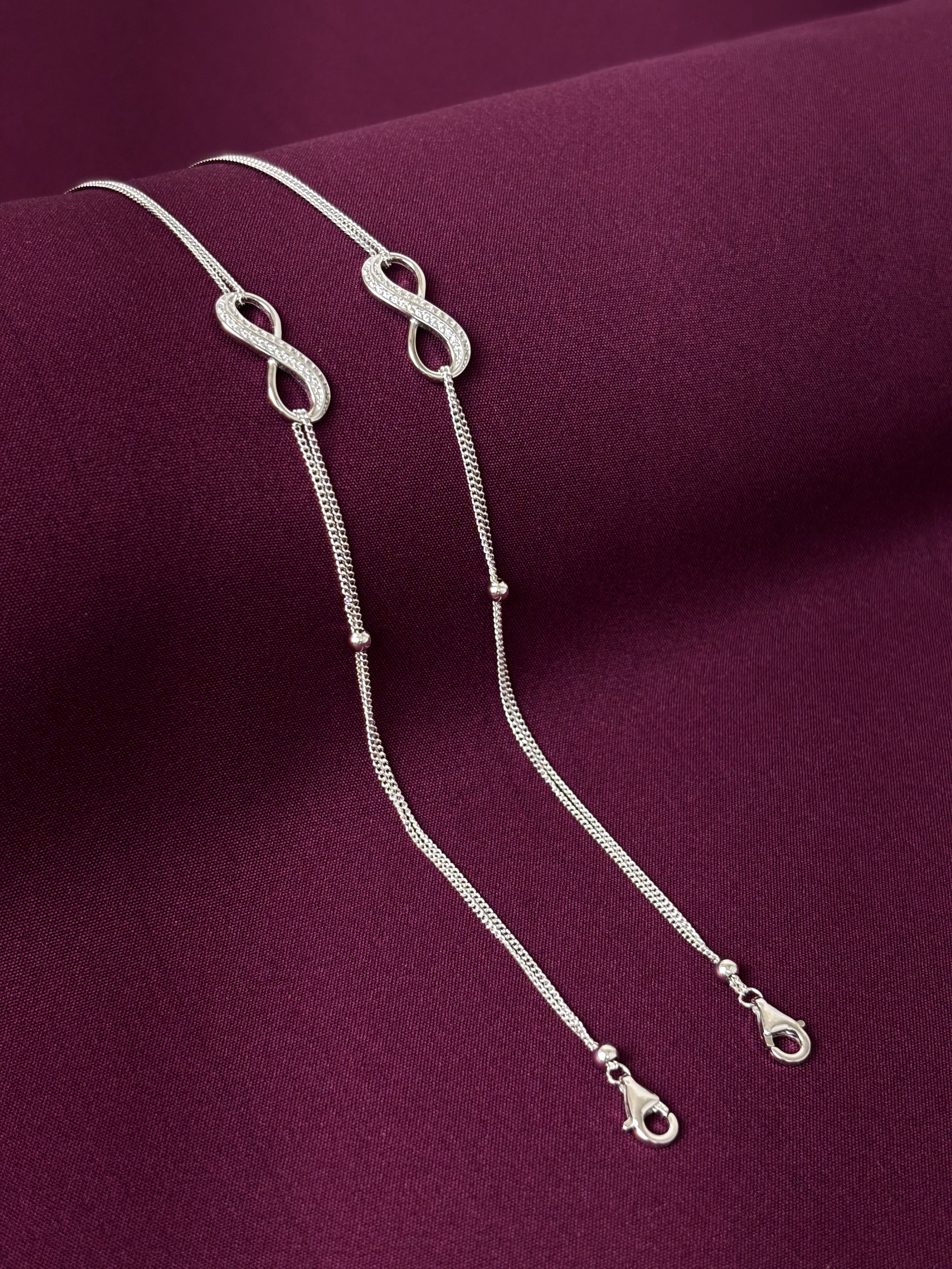 925 Sterling Silver Infinity Double Chain Anklet for Women