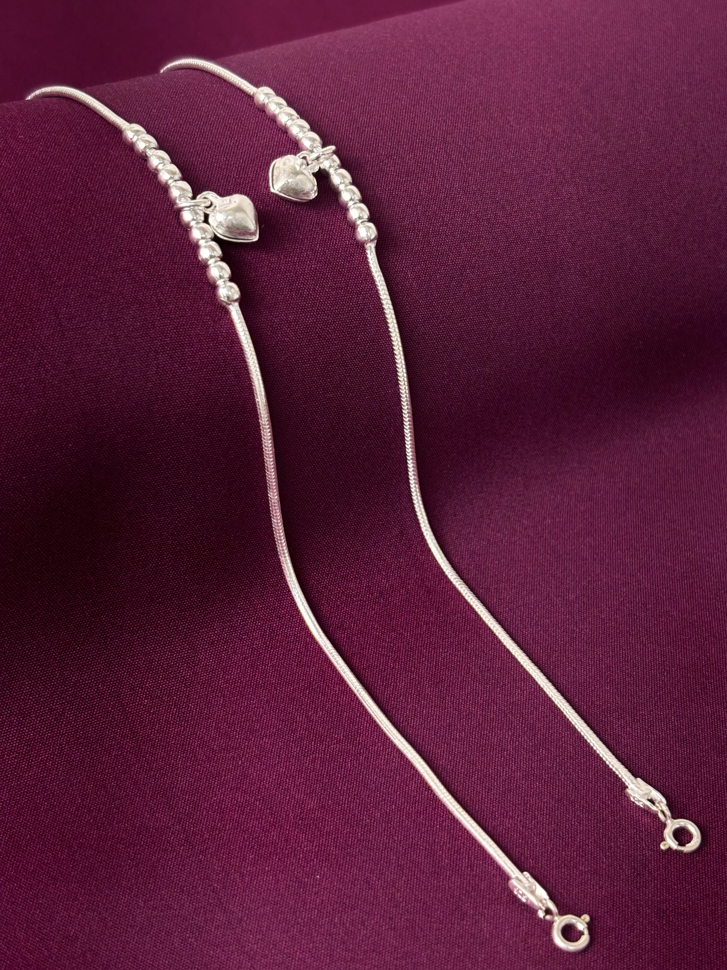 Minimal Heart Charm 925 Silver Anklet | Elegant Everyday Payal