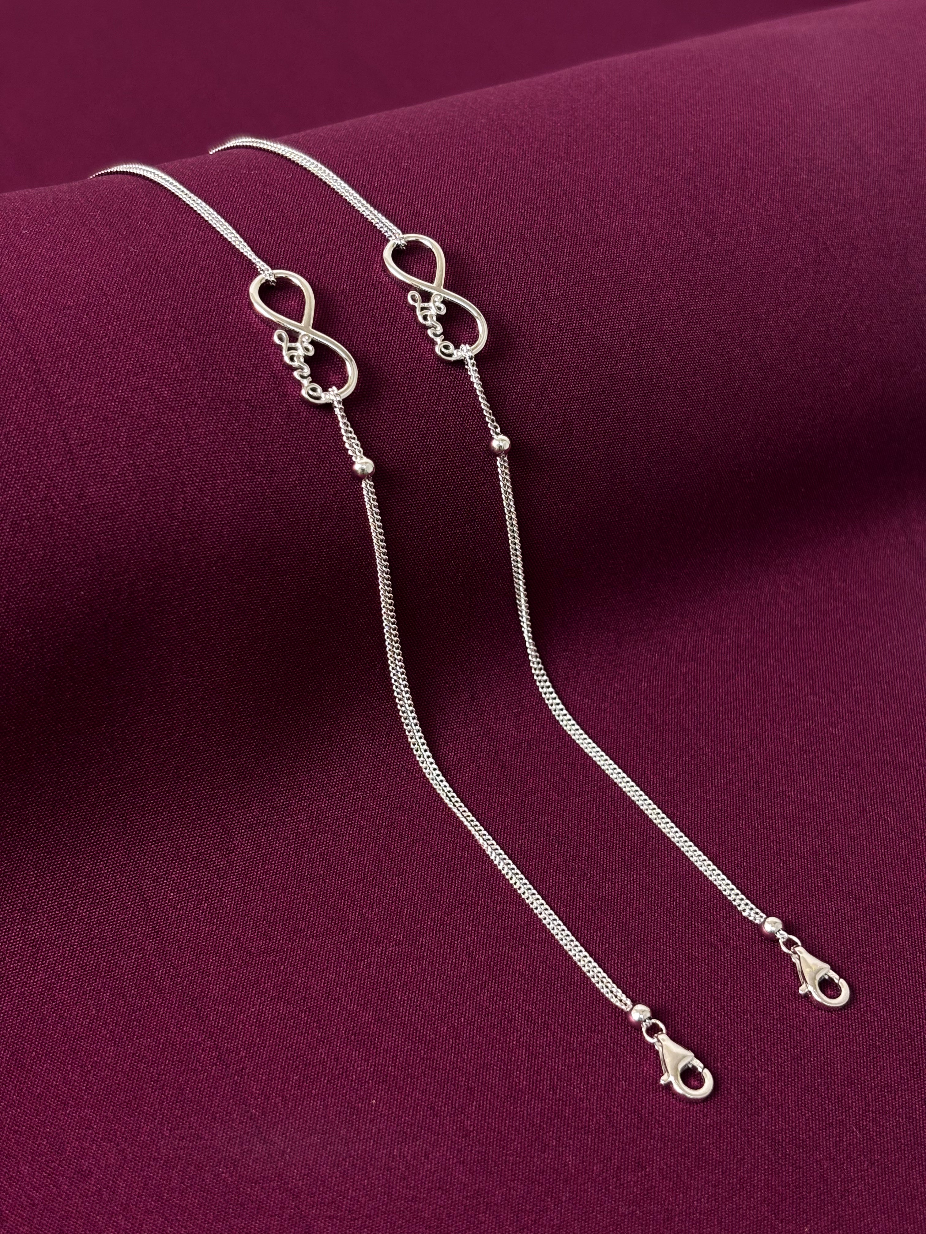 Zaviraa Infinity Love 925 Silver Anklet | Symbol of Endless Love Payal