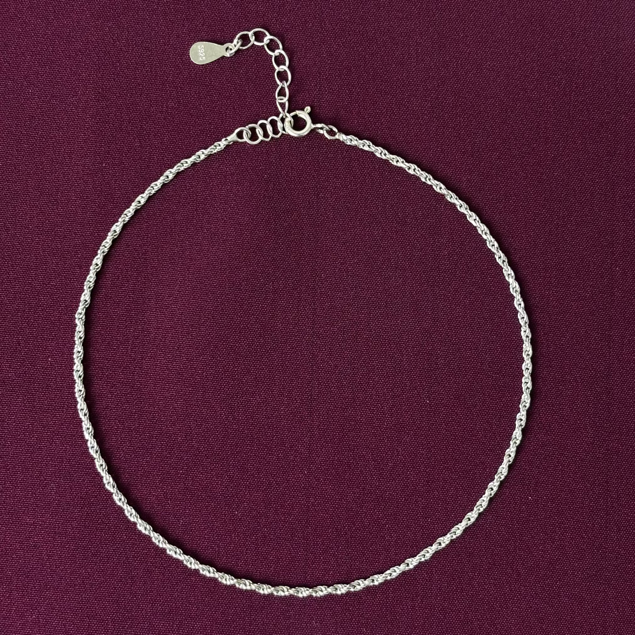 Twisted Rope 925 Silver Anklet | Minimal Everyday Payal for Women
