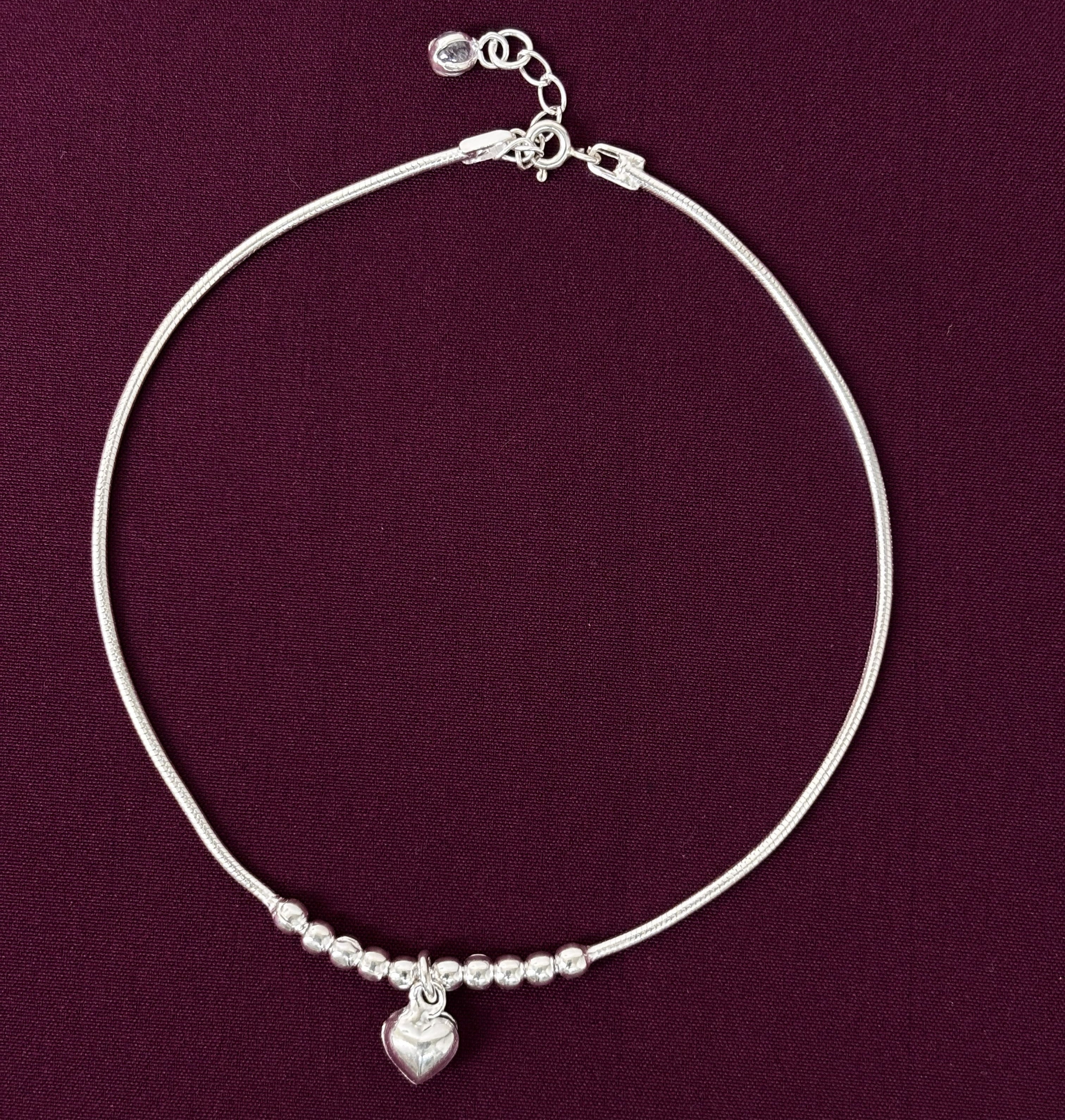 Minimal Heart Charm 925 Silver Anklet | Elegant Everyday Payal
