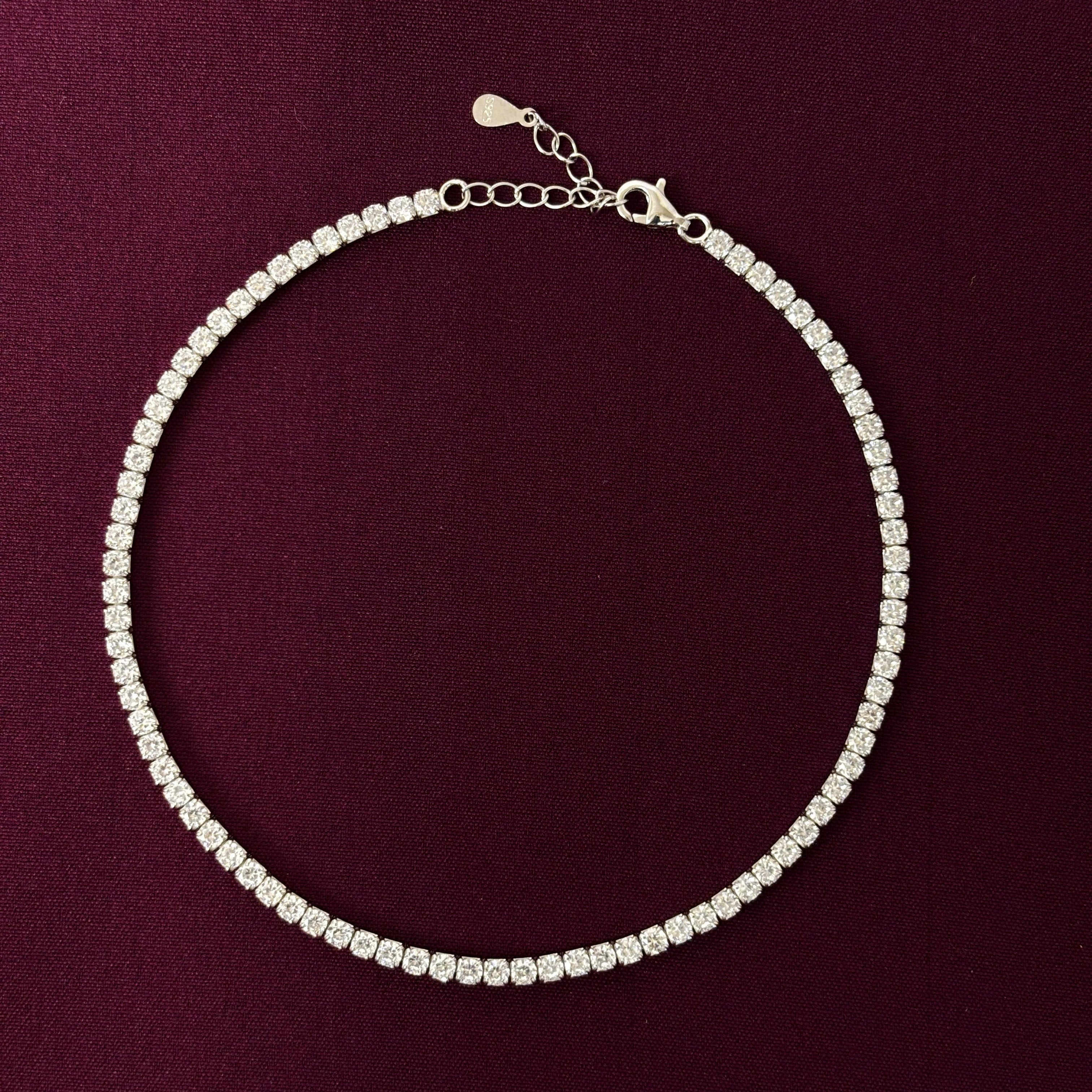 Classic Tennis 925 Silver Anklet | Diamond Look Payal