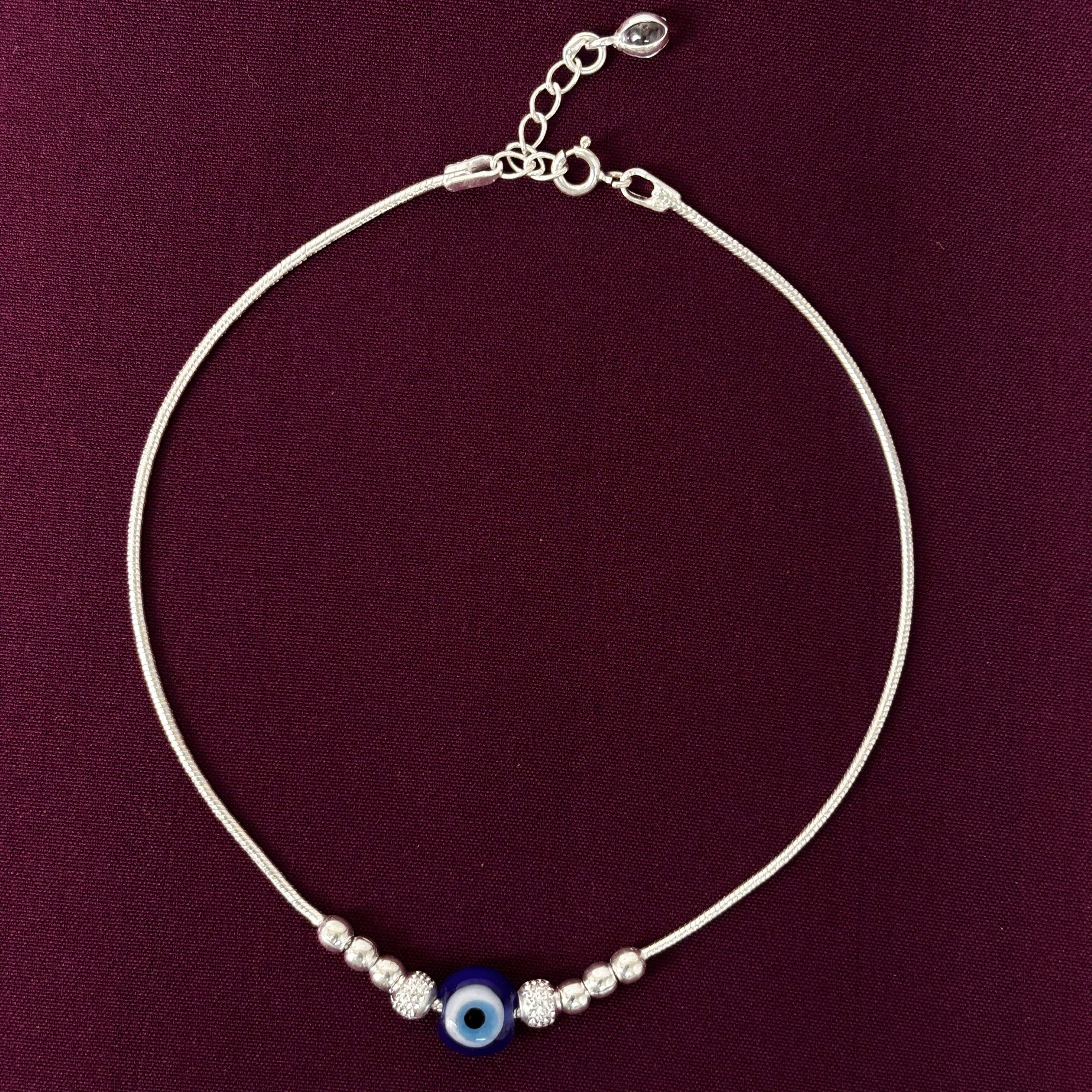 Evil Eye 925 Silver Anklet with Blue Nazar Charm