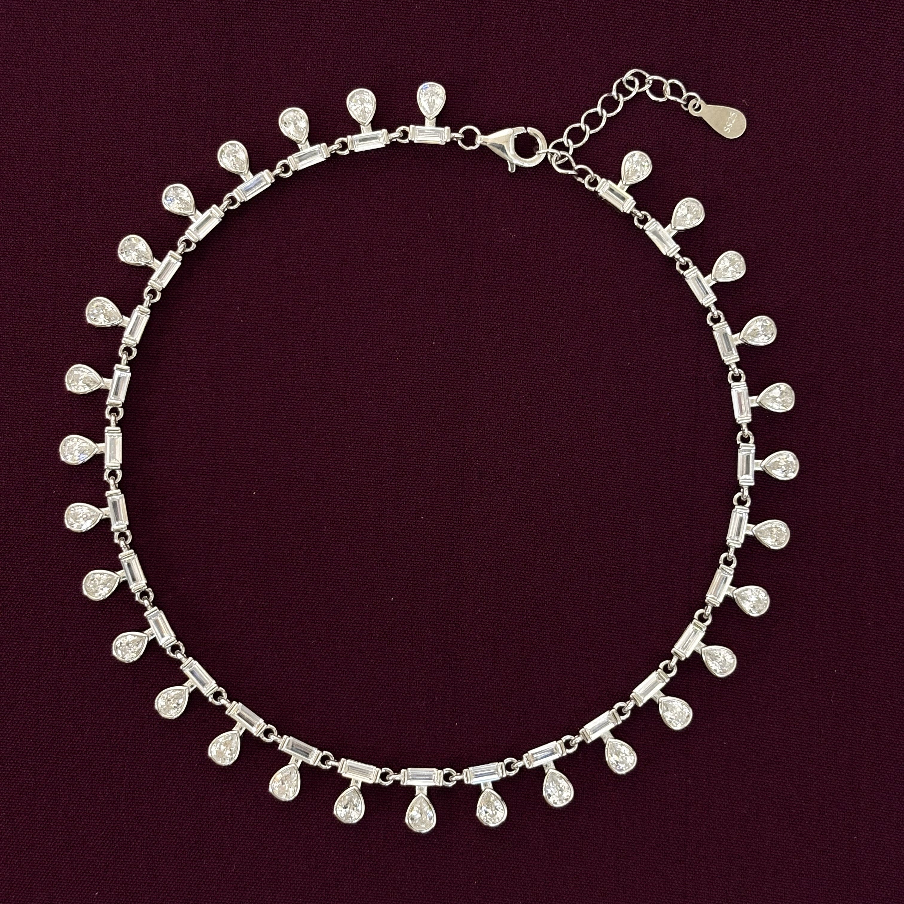 Elegant Teardrop CZ 925 Silver Anklet for Women