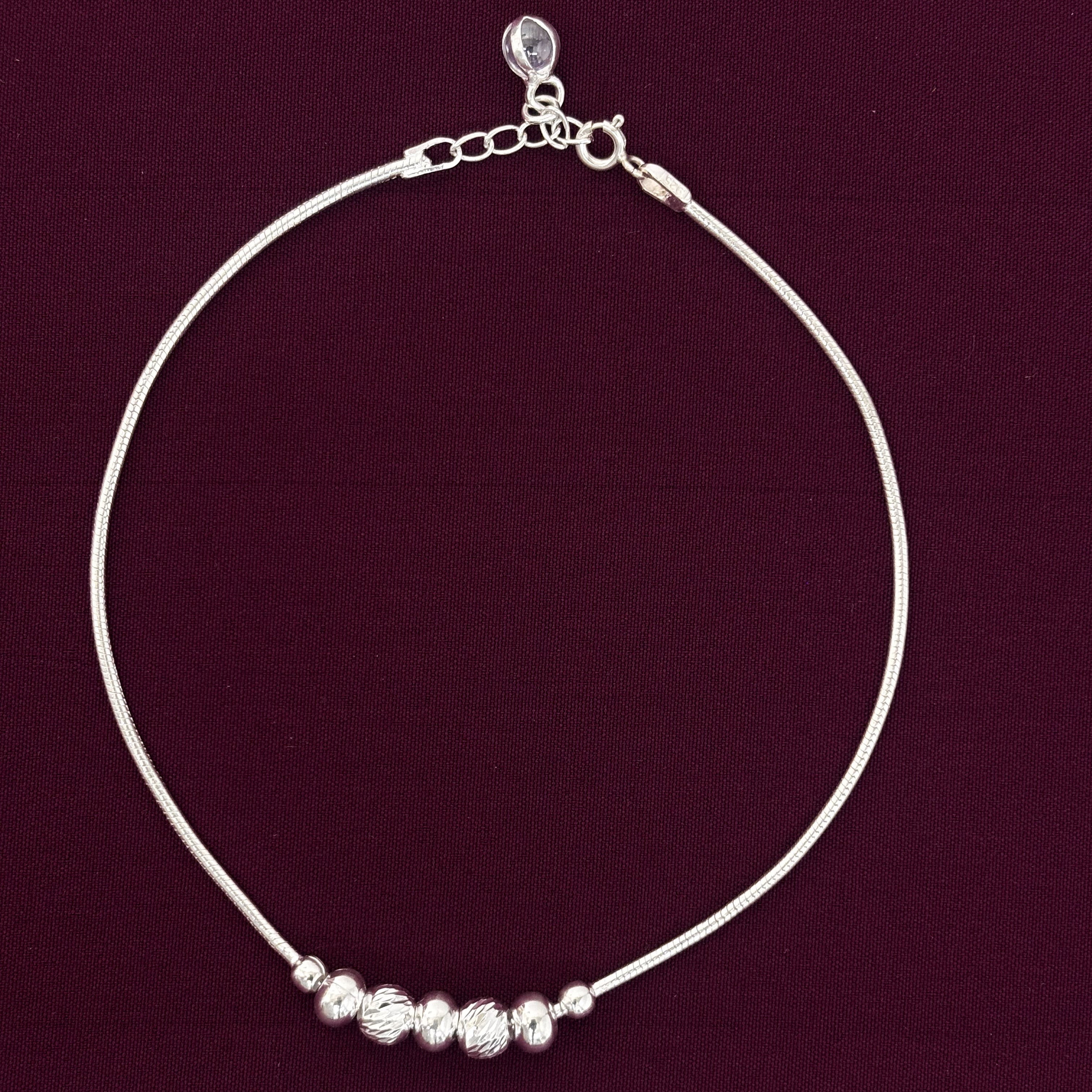 925 Sterling Silver Minimal Beaded Anklet for Women
