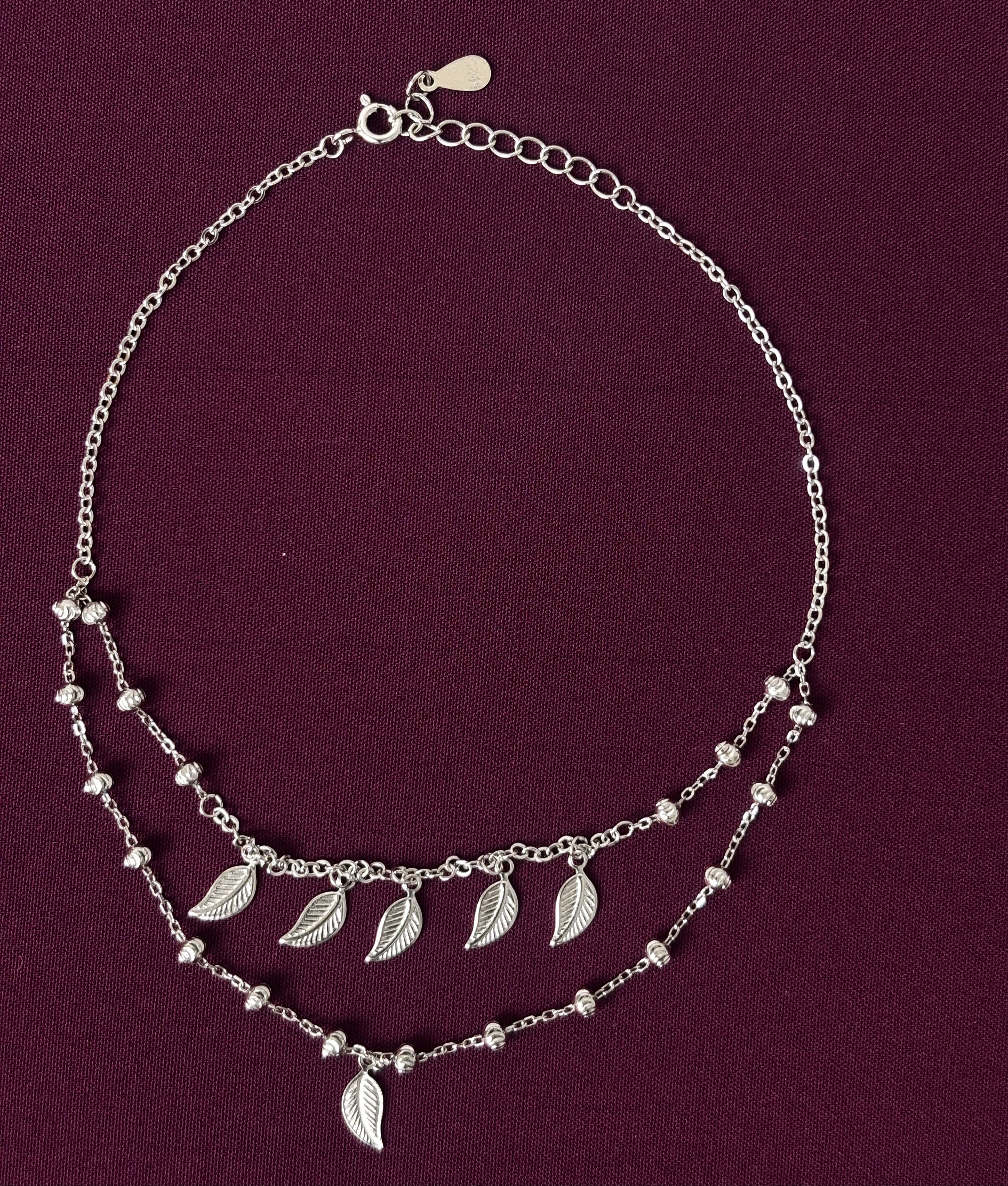 925 Sterling Silver Leaf Charm Layered Anklet for Women