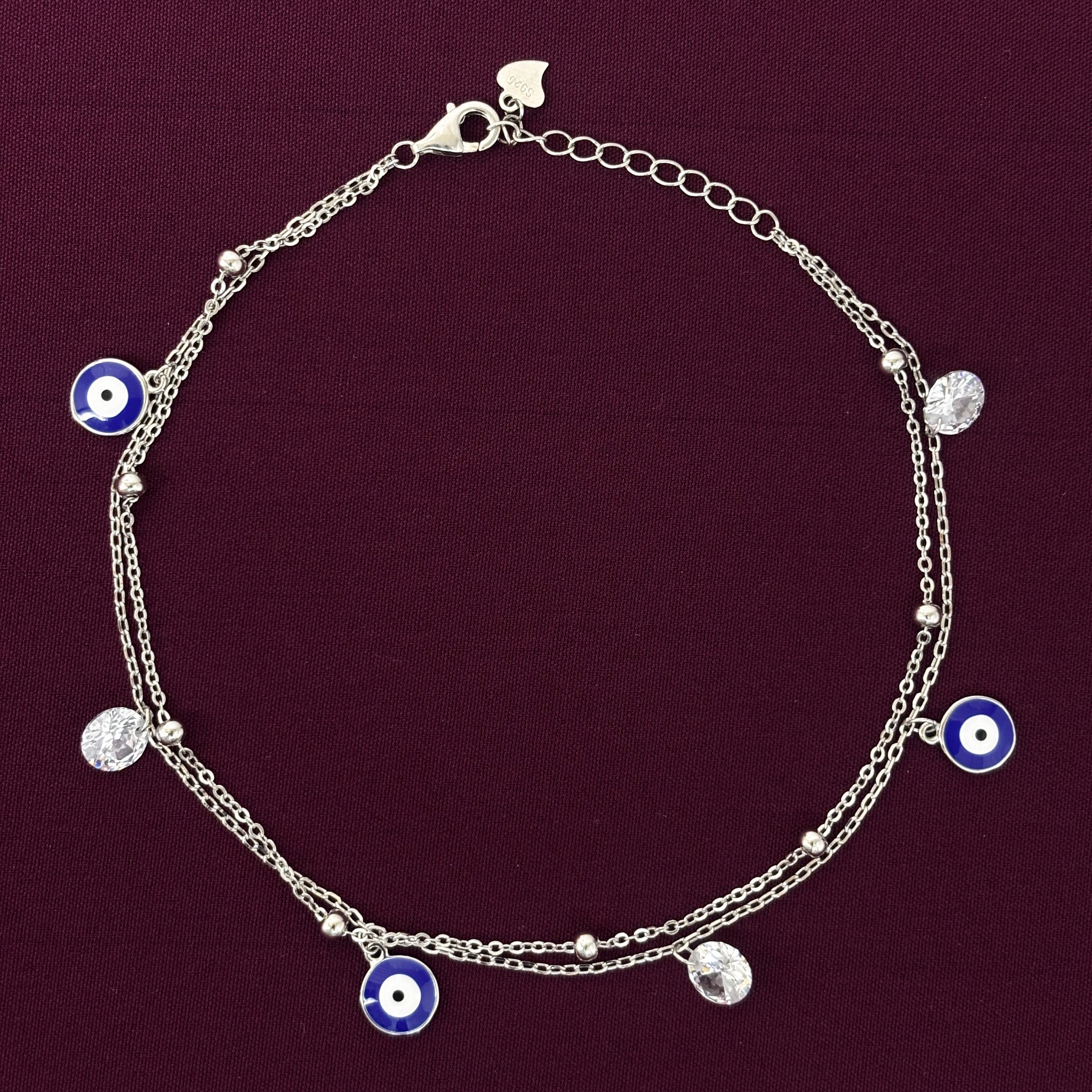925 Sterling Silver Evil Eye Charm Anklet for Women
