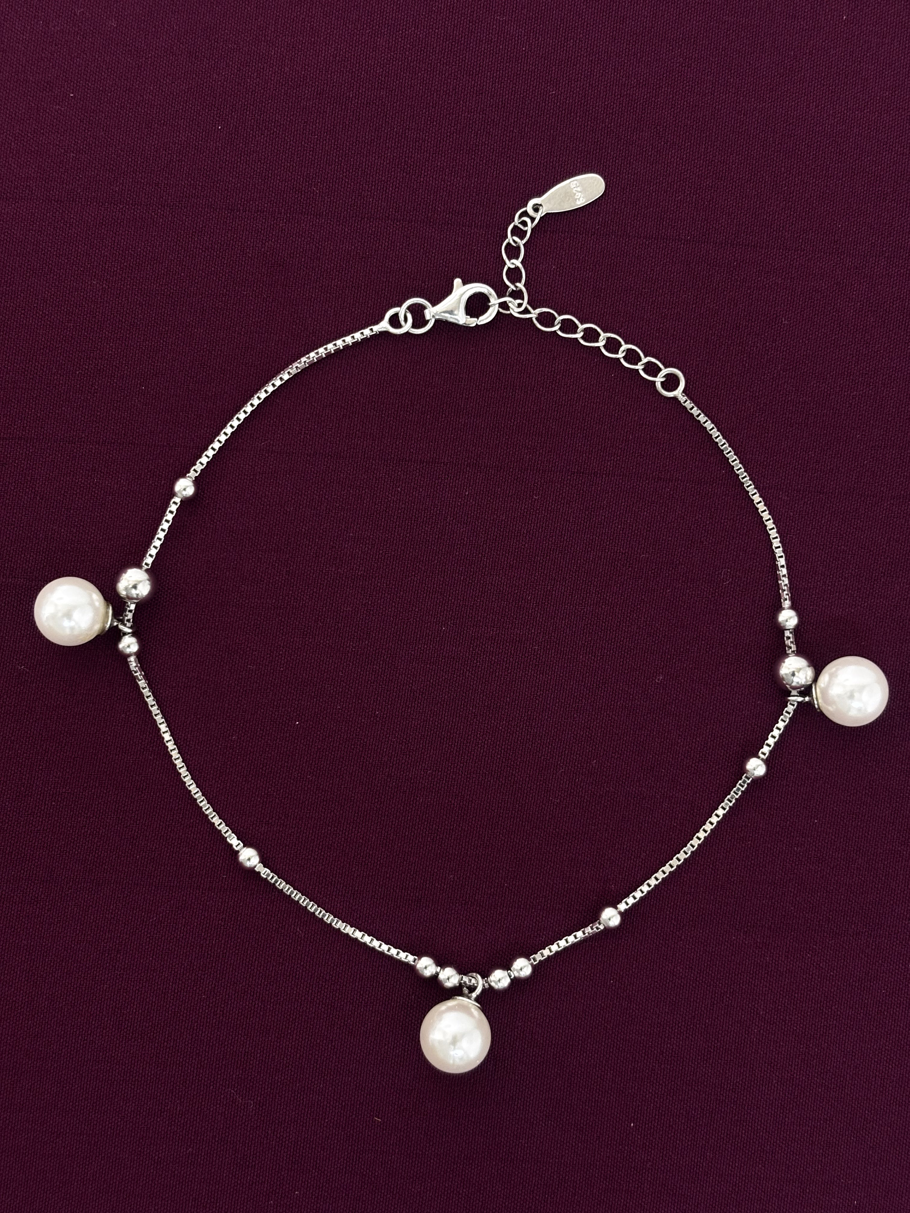925 Sterling Silver Pearl Drop Anklet for Women