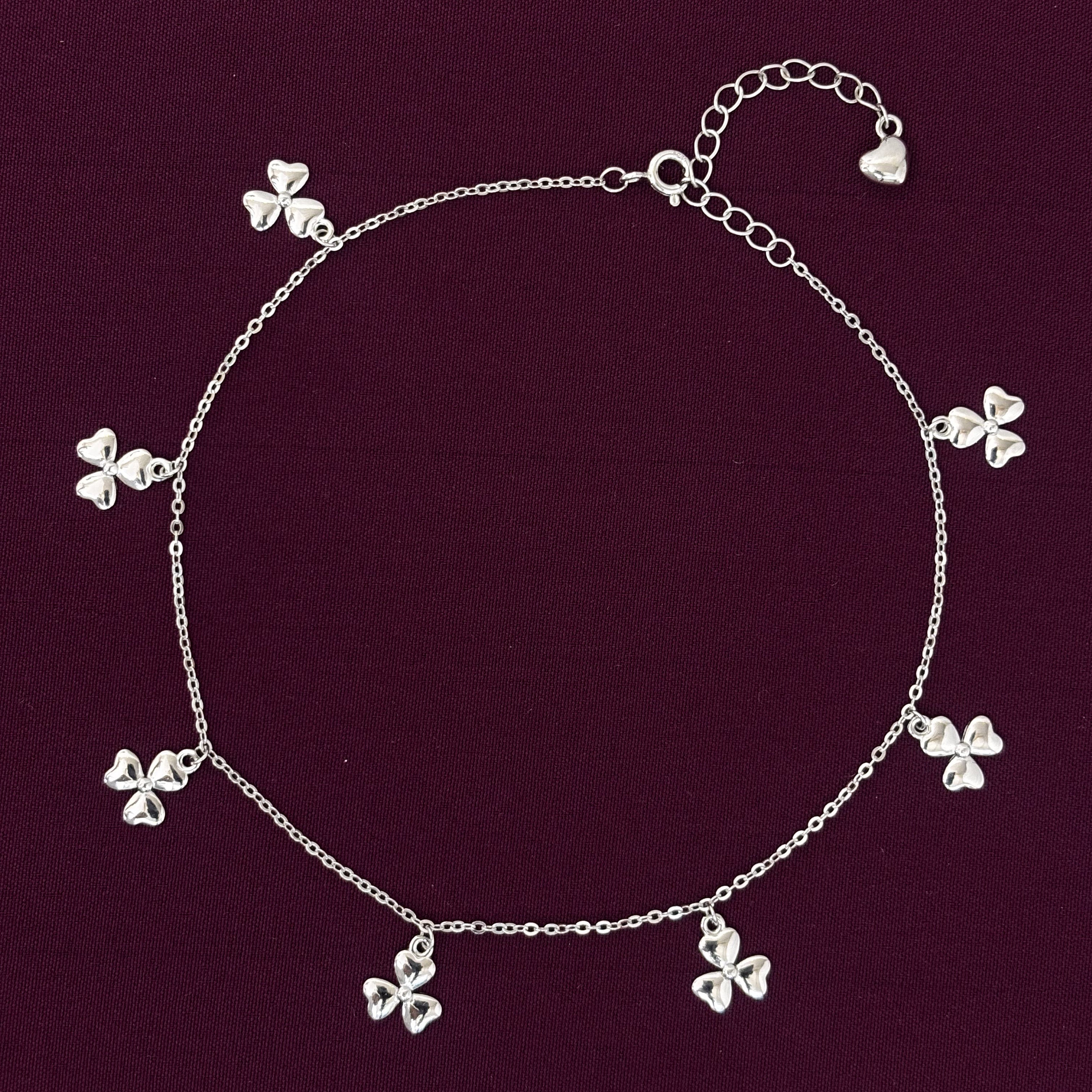925 Sterling Silver Flower Charm Anklet for Women