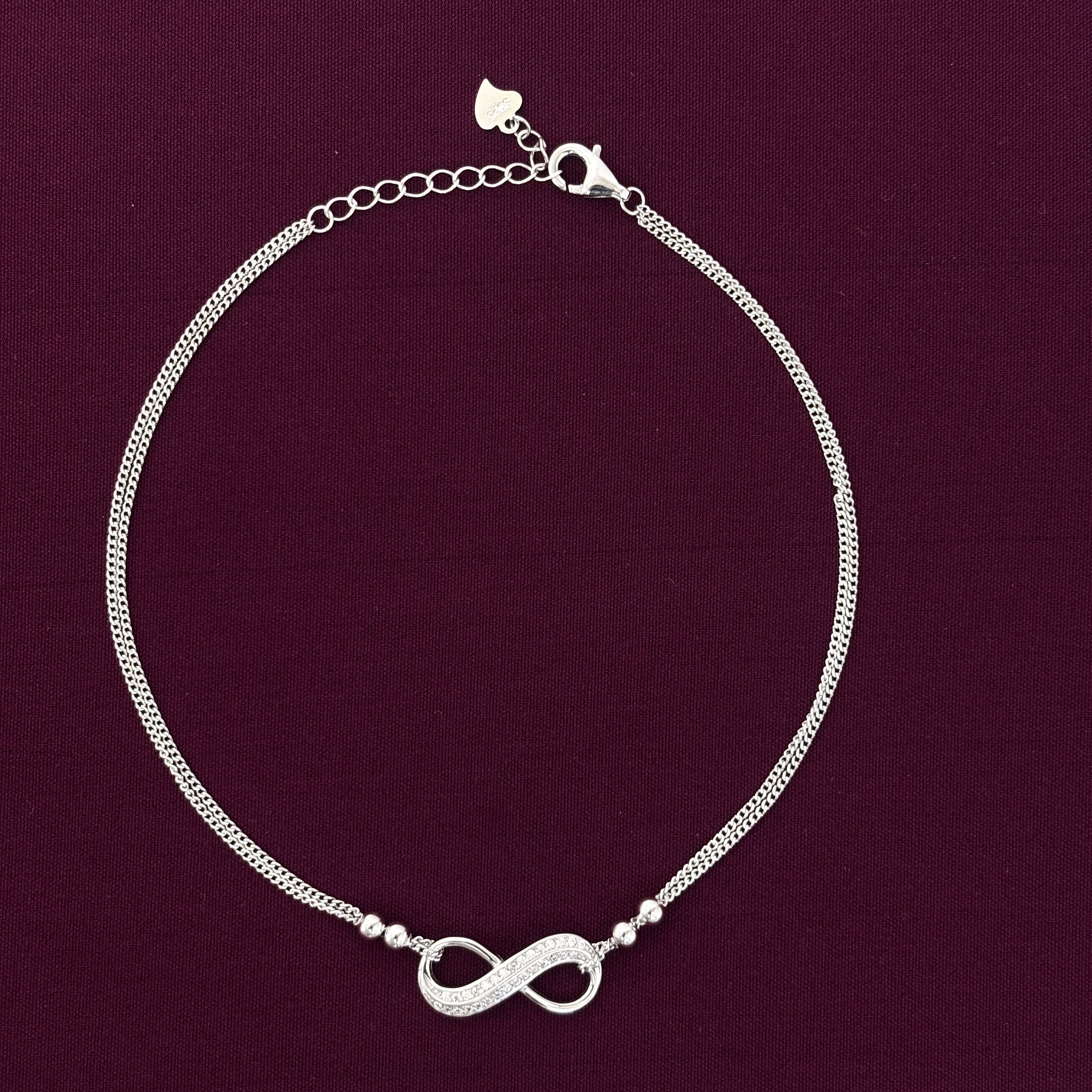 925 Sterling Silver Infinity Double Chain Anklet for Women