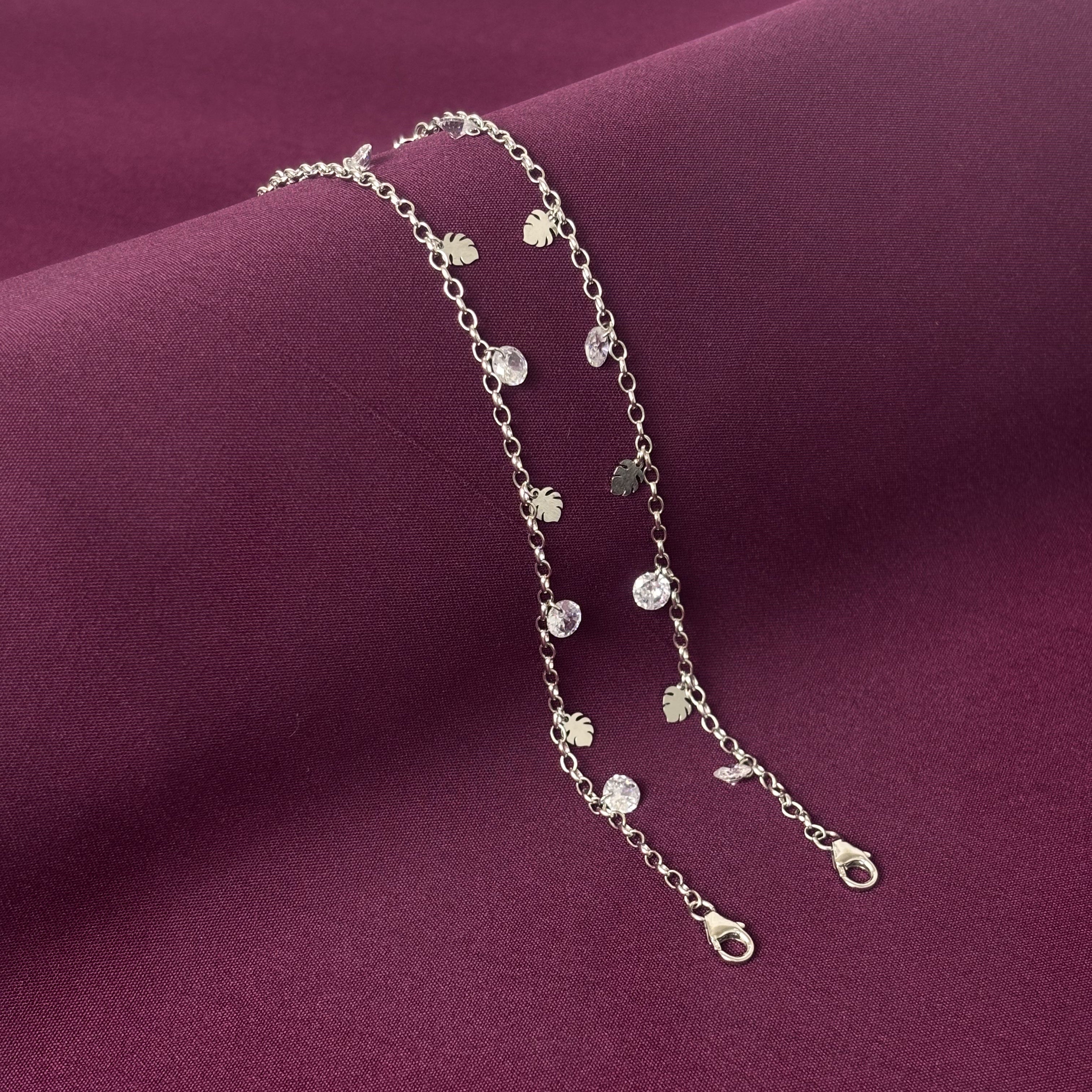 925 Sterling Silver Leaf Charm Anklet for Women
