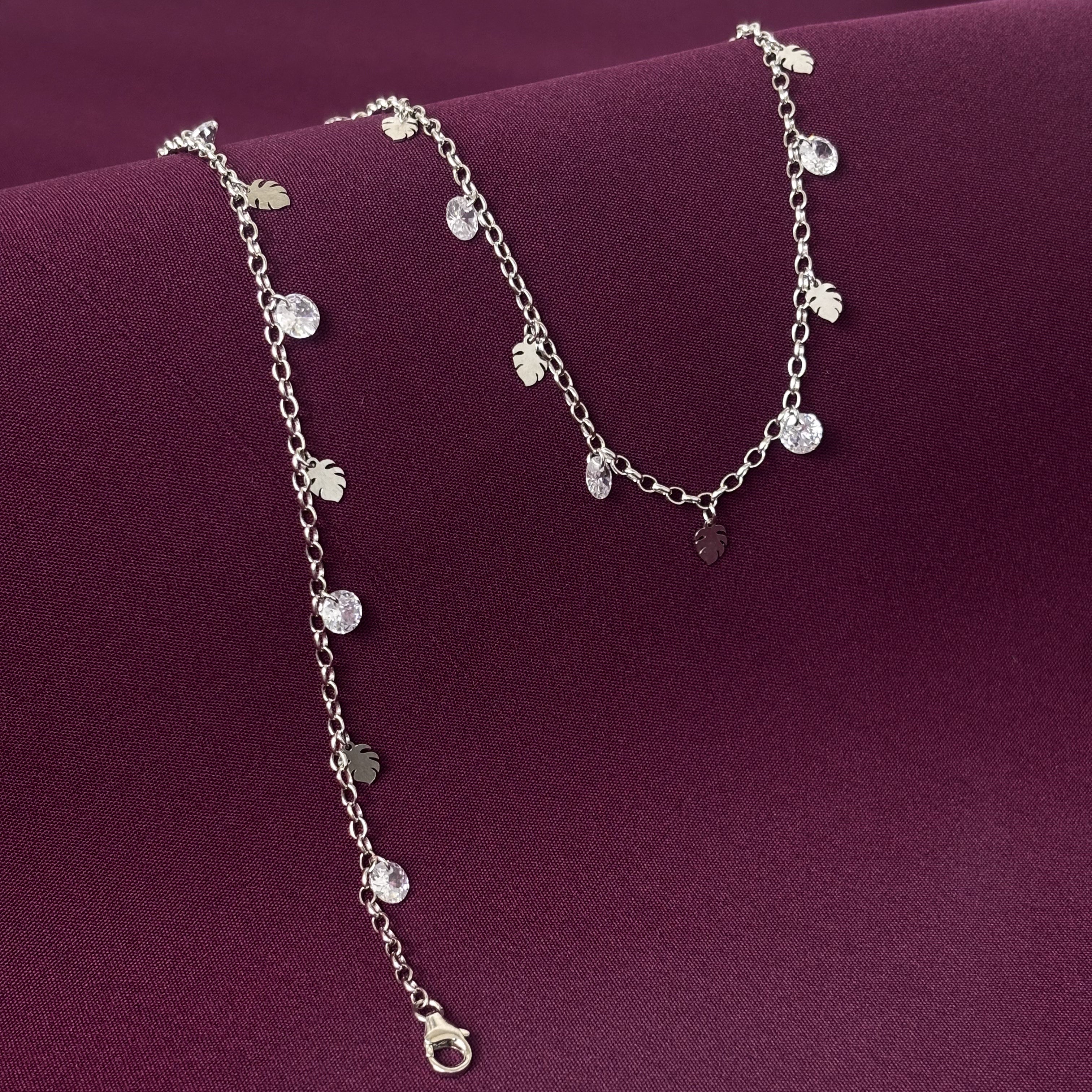 925 Sterling Silver Leaf Charm Anklet for Women
