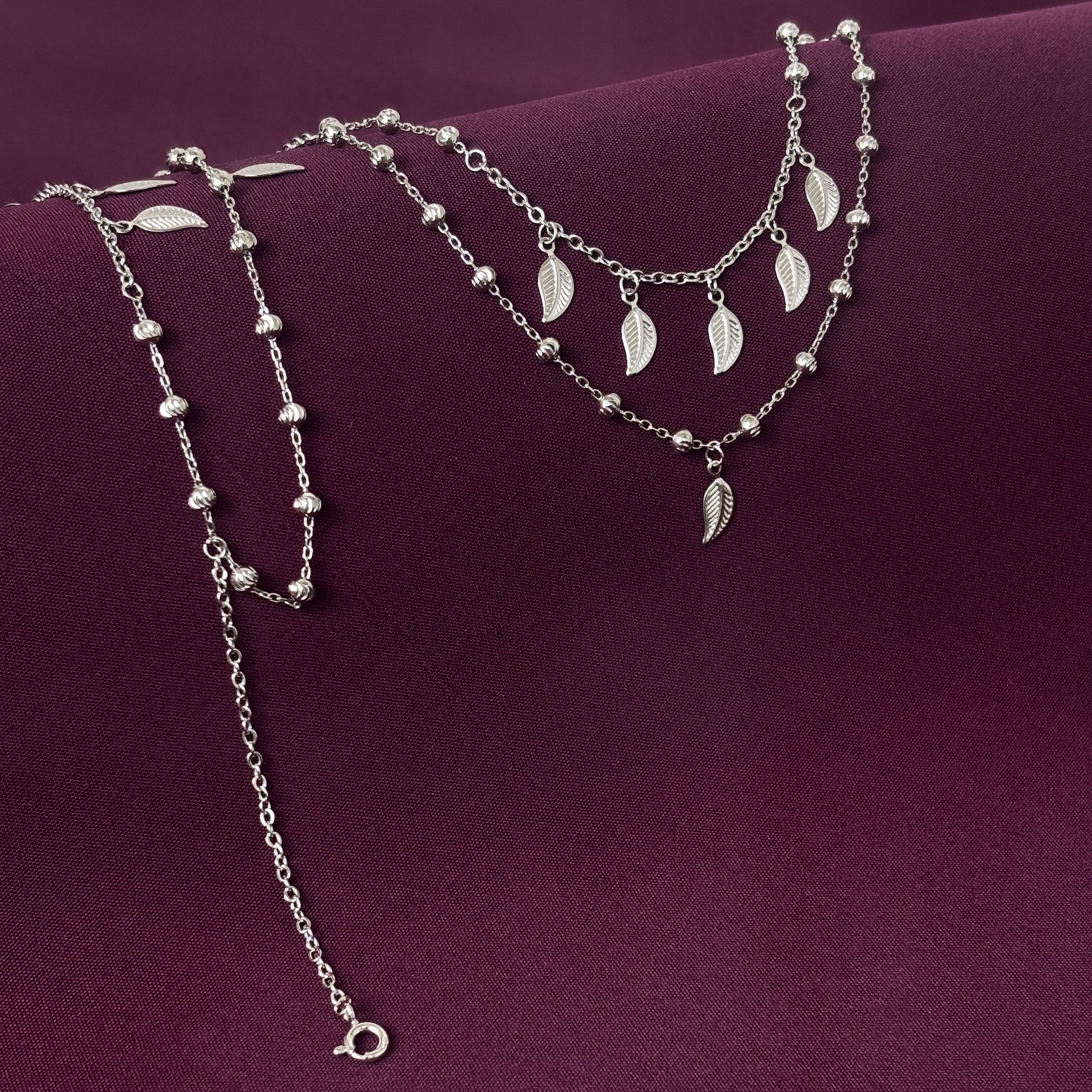 925 Sterling Silver Leaf Charm Layered Anklet for Women