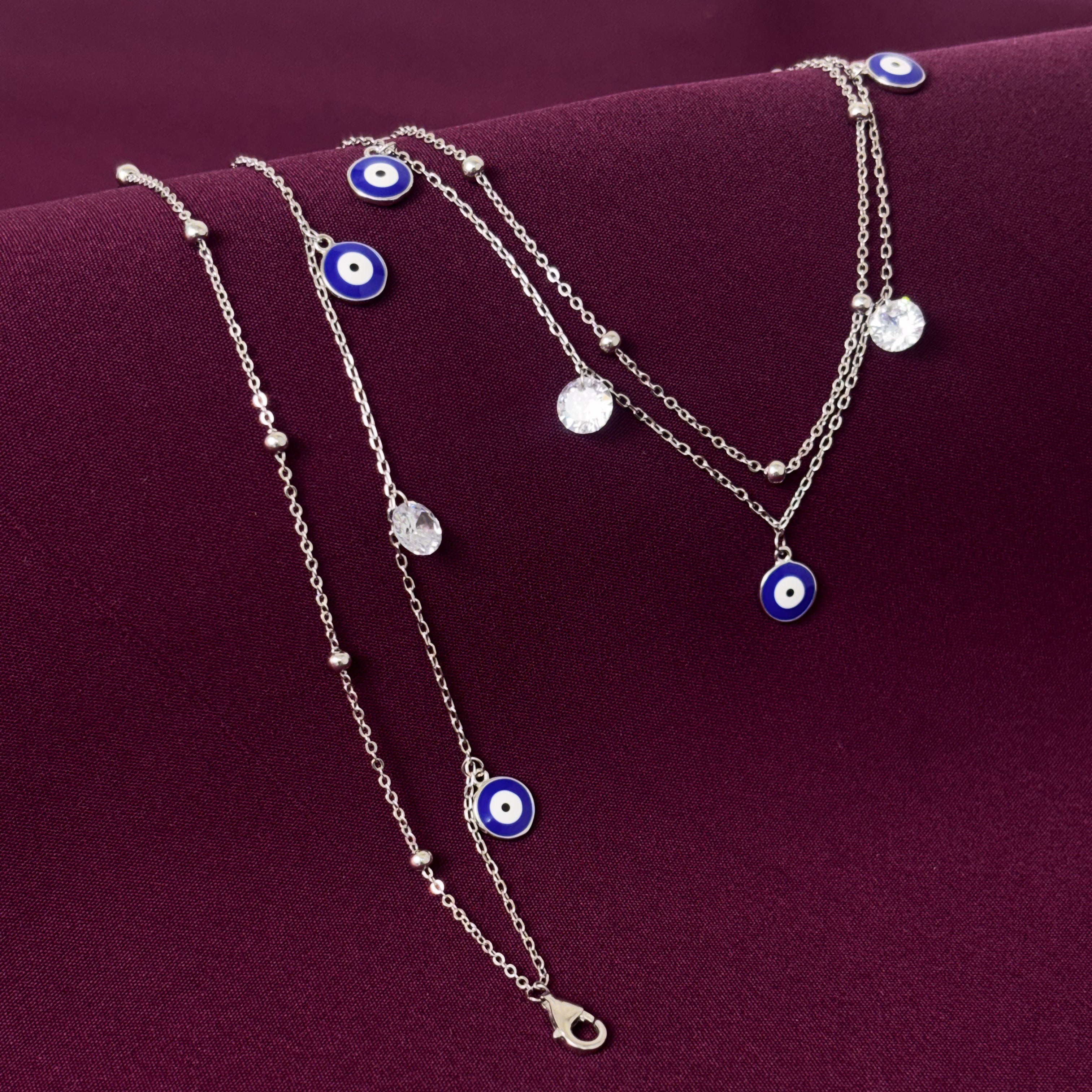 925 Sterling Silver Evil Eye Charm Anklet for Women