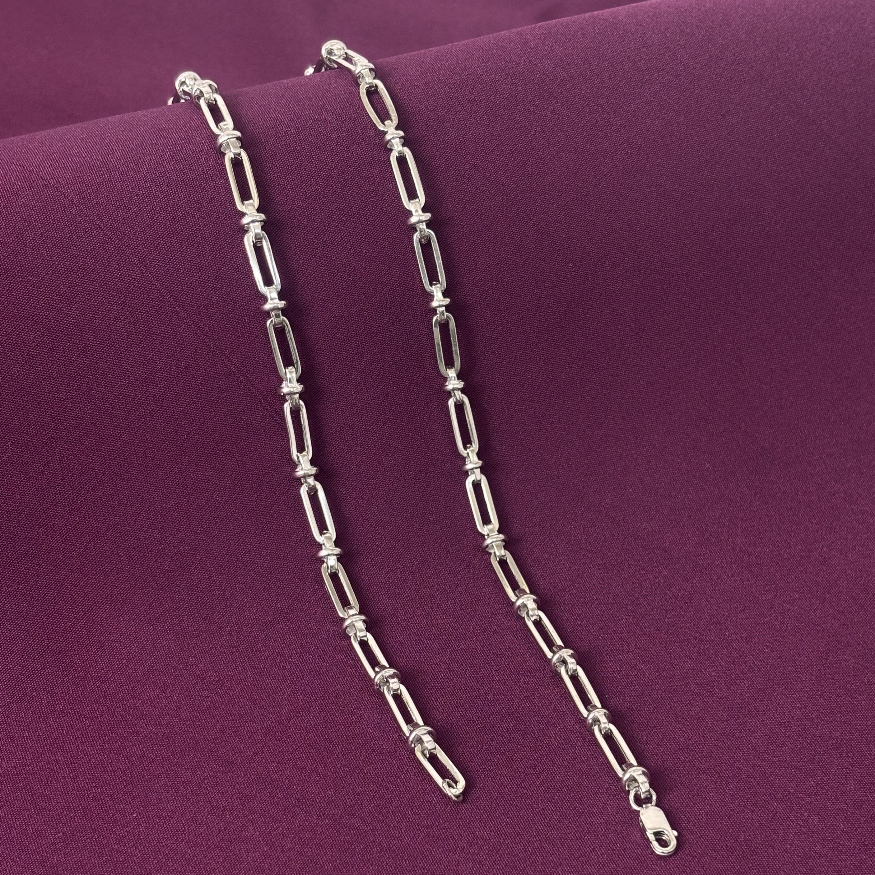 Men’s 925 Sterling Silver Elongated Link Chain | Modern Rectangular Silver Chain for Men