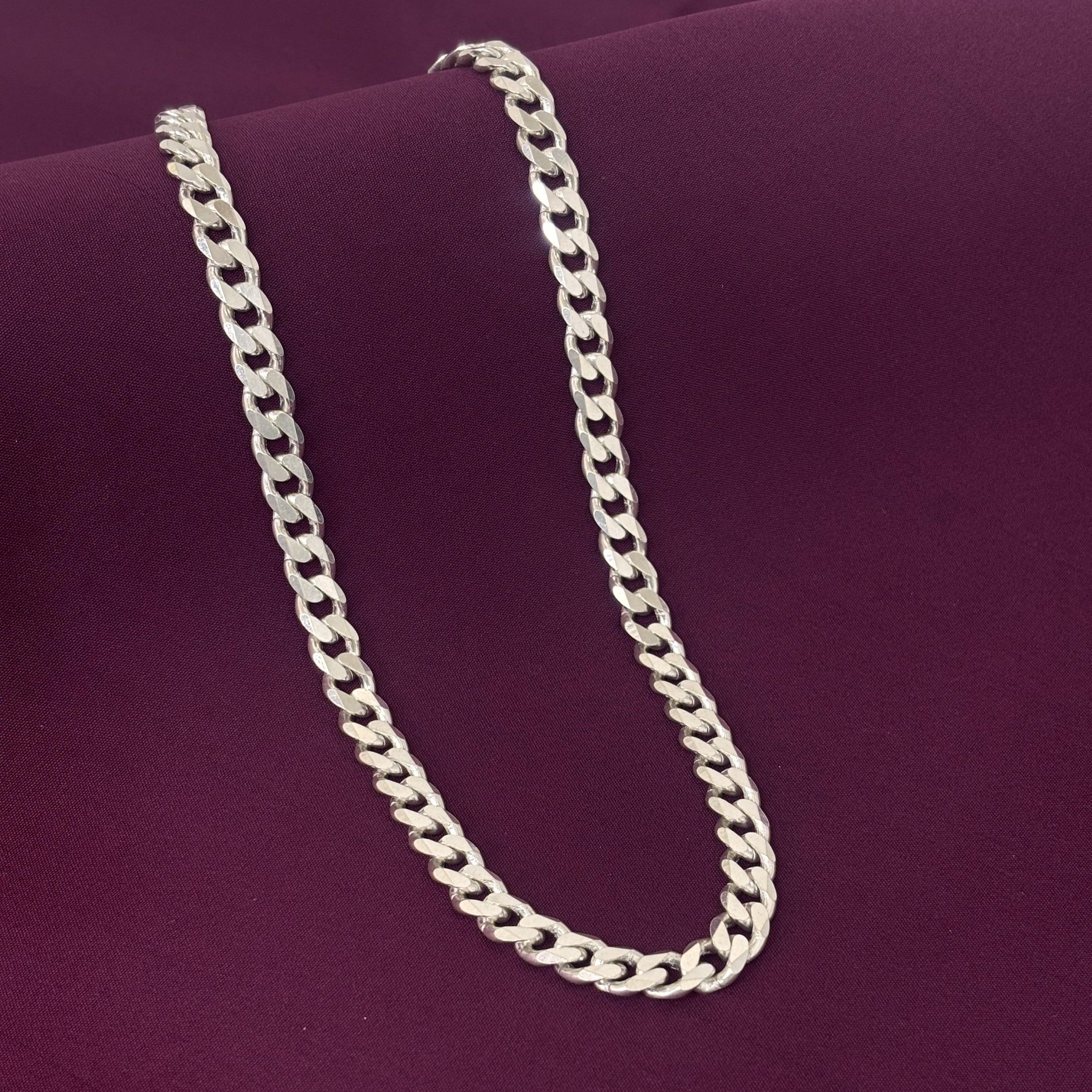 Men’s 925 Sterling Silver Cuban Chain | Solid Curb Link Silver Chain for Men