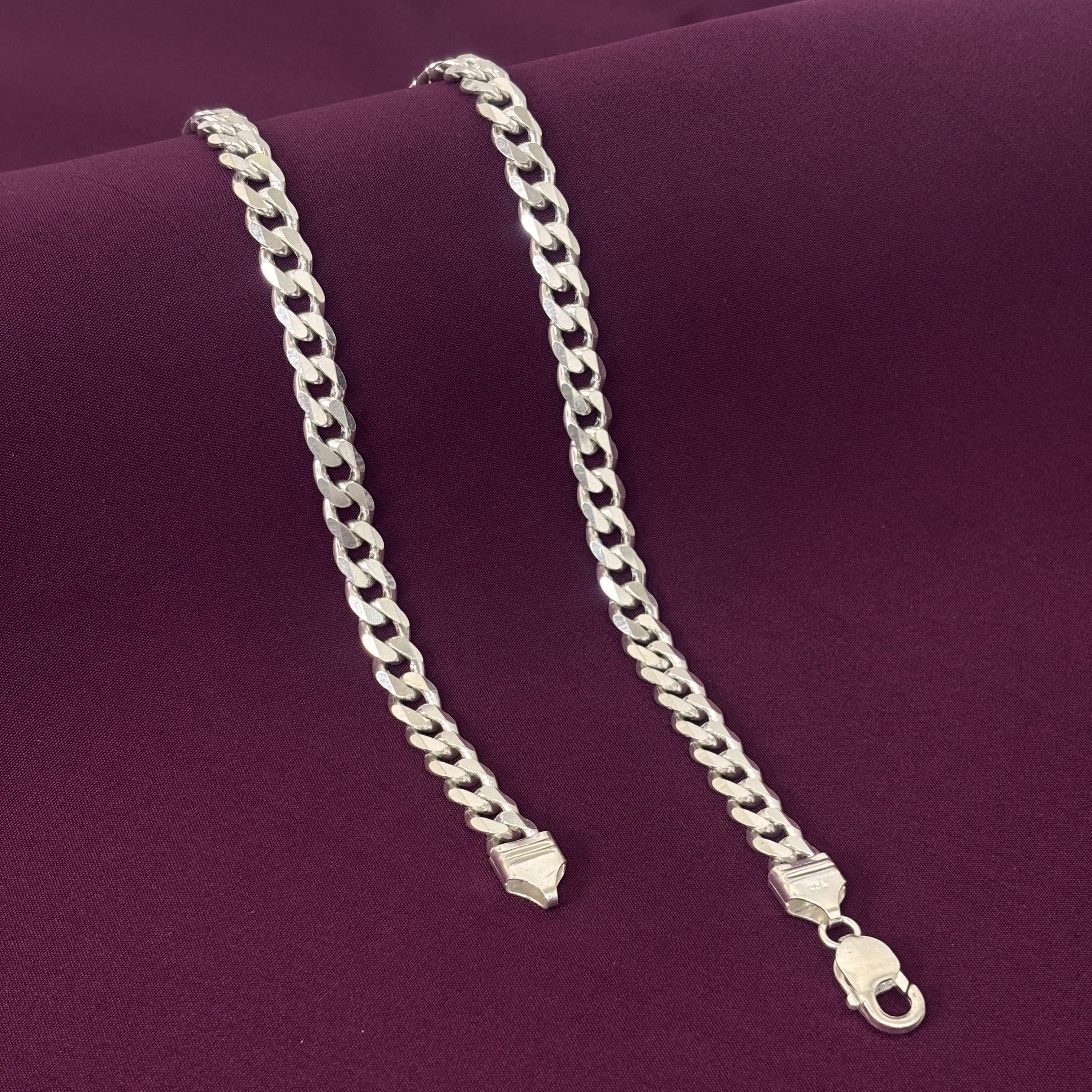 Men’s 925 Sterling Silver Cuban Chain | Solid Curb Link Silver Chain for Men