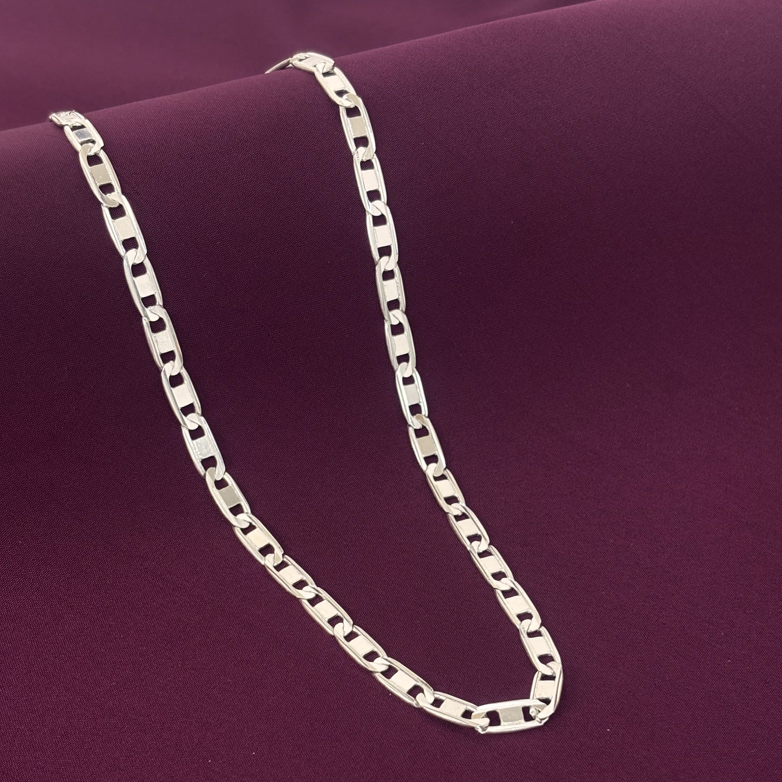 Men’s 925 Sterling Silver Long Rectangular Link Chain | Minimal Silver Chain