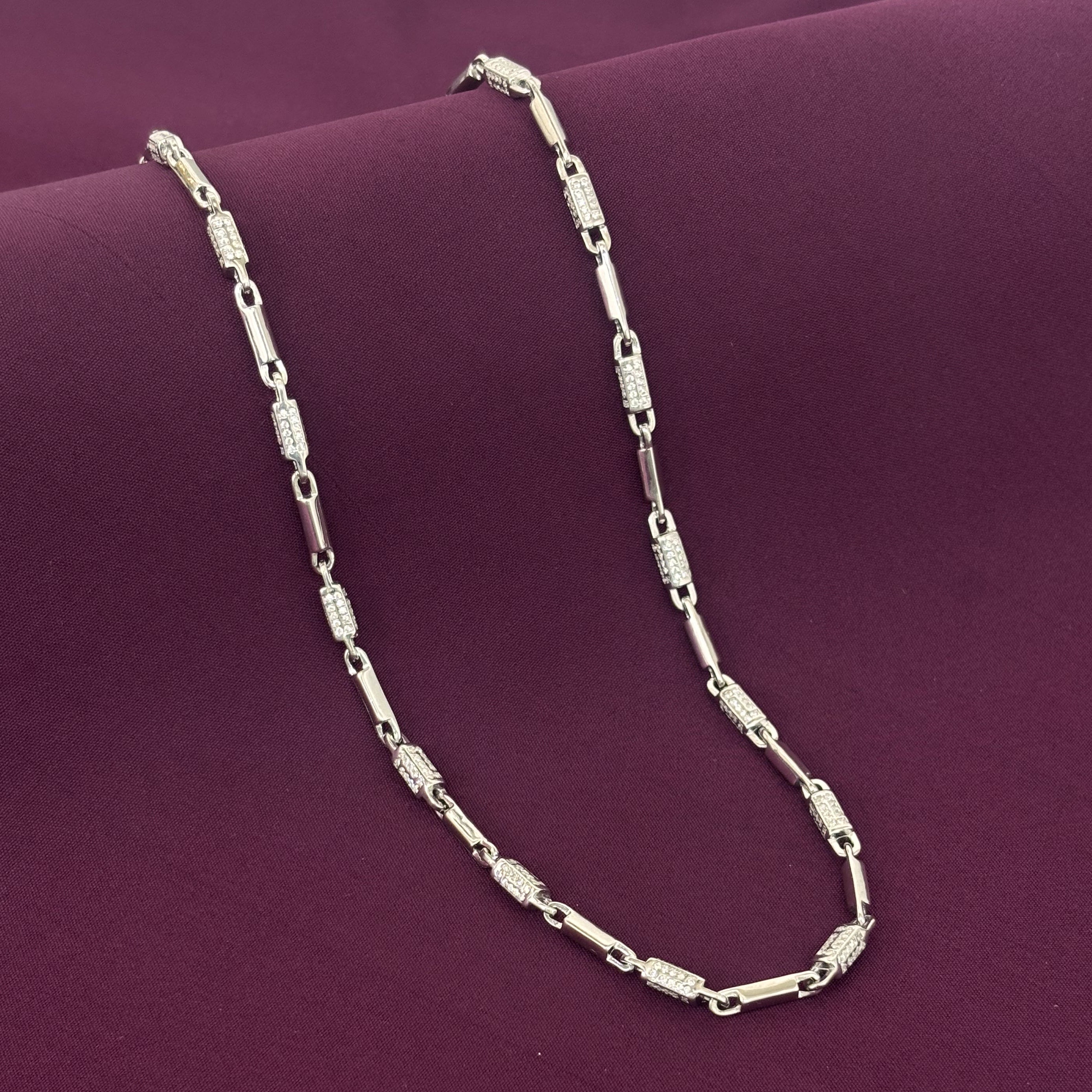 Men’s 925 Sterling Silver Bar Link Chain | Textured Rectangular Silver Chain