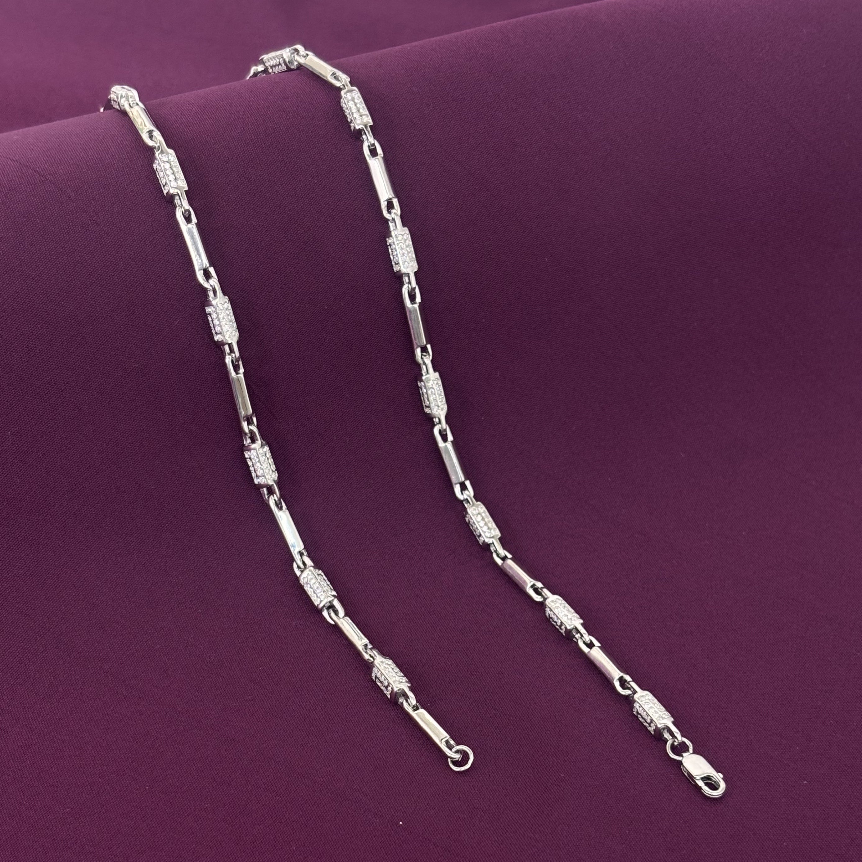 Men’s 925 Sterling Silver Bar Link Chain | Textured Rectangular Silver Chain