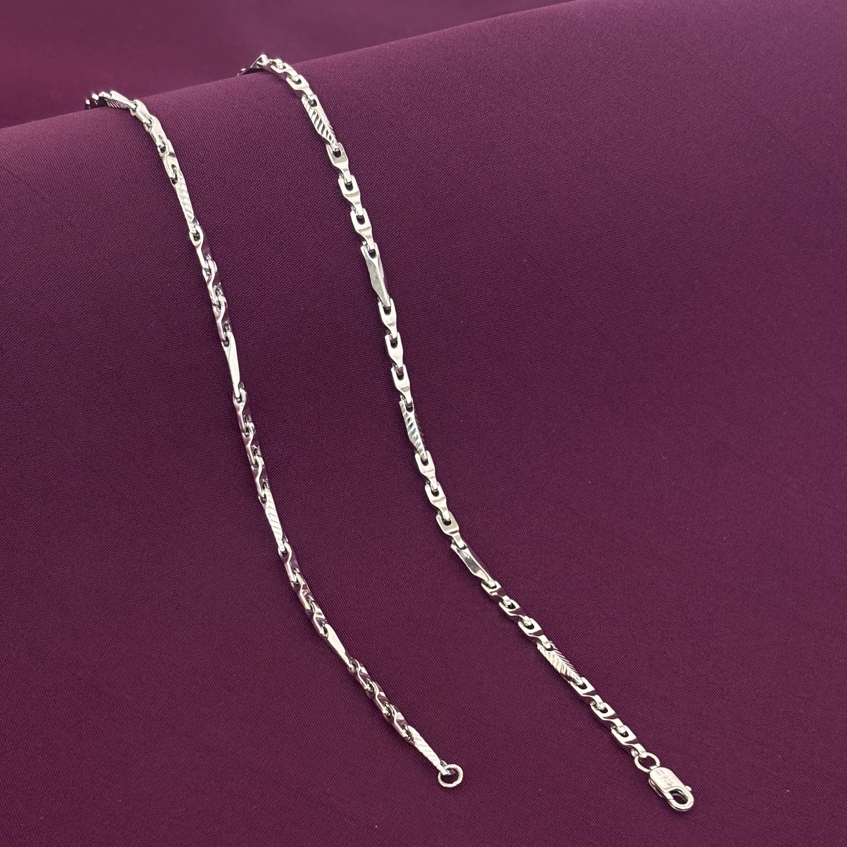 Men’s 925 Sterling Silver Designer Link Chain | Textured Pattern Silver Chain