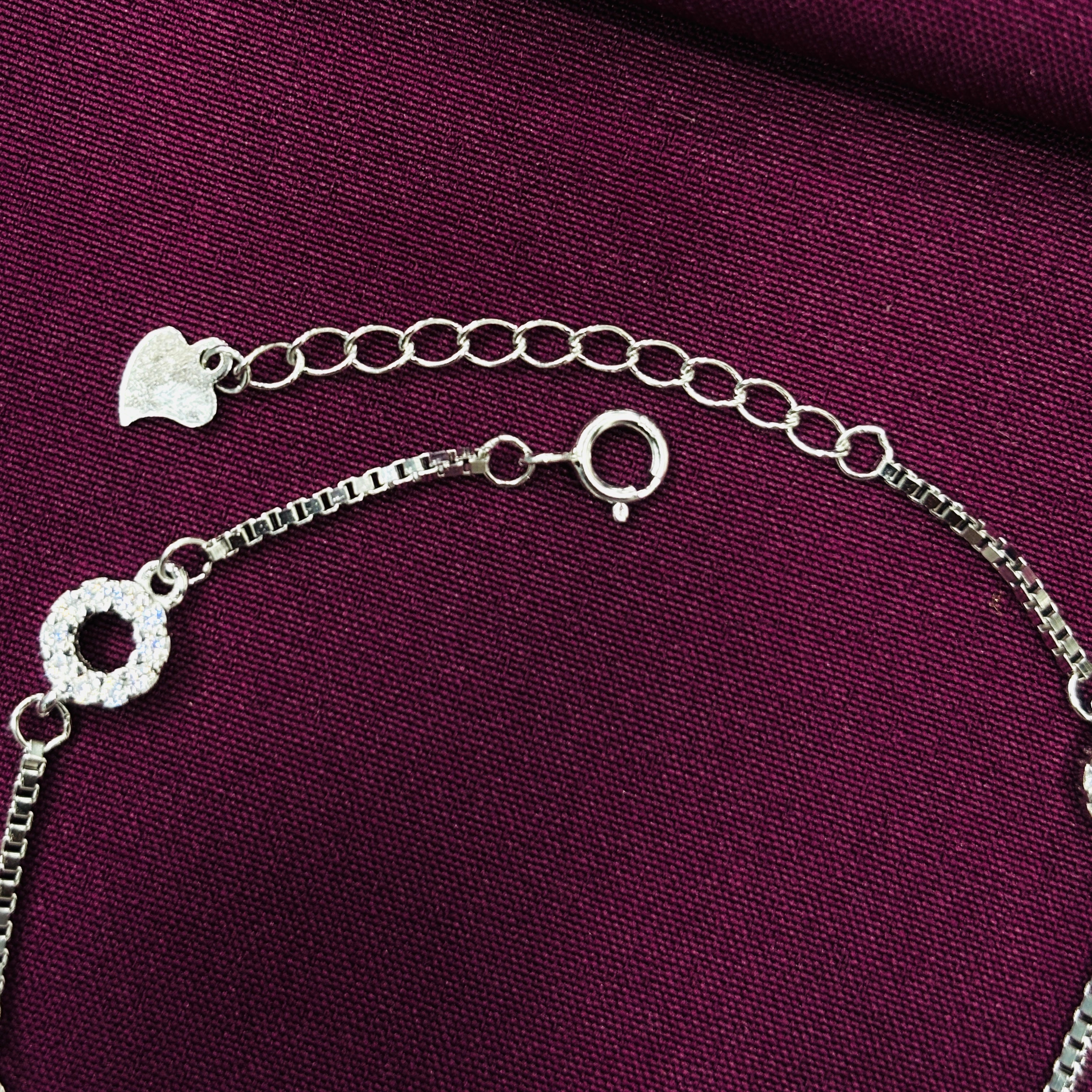 925 Sterling Silver Heart & CZ Link Bracelet for Women