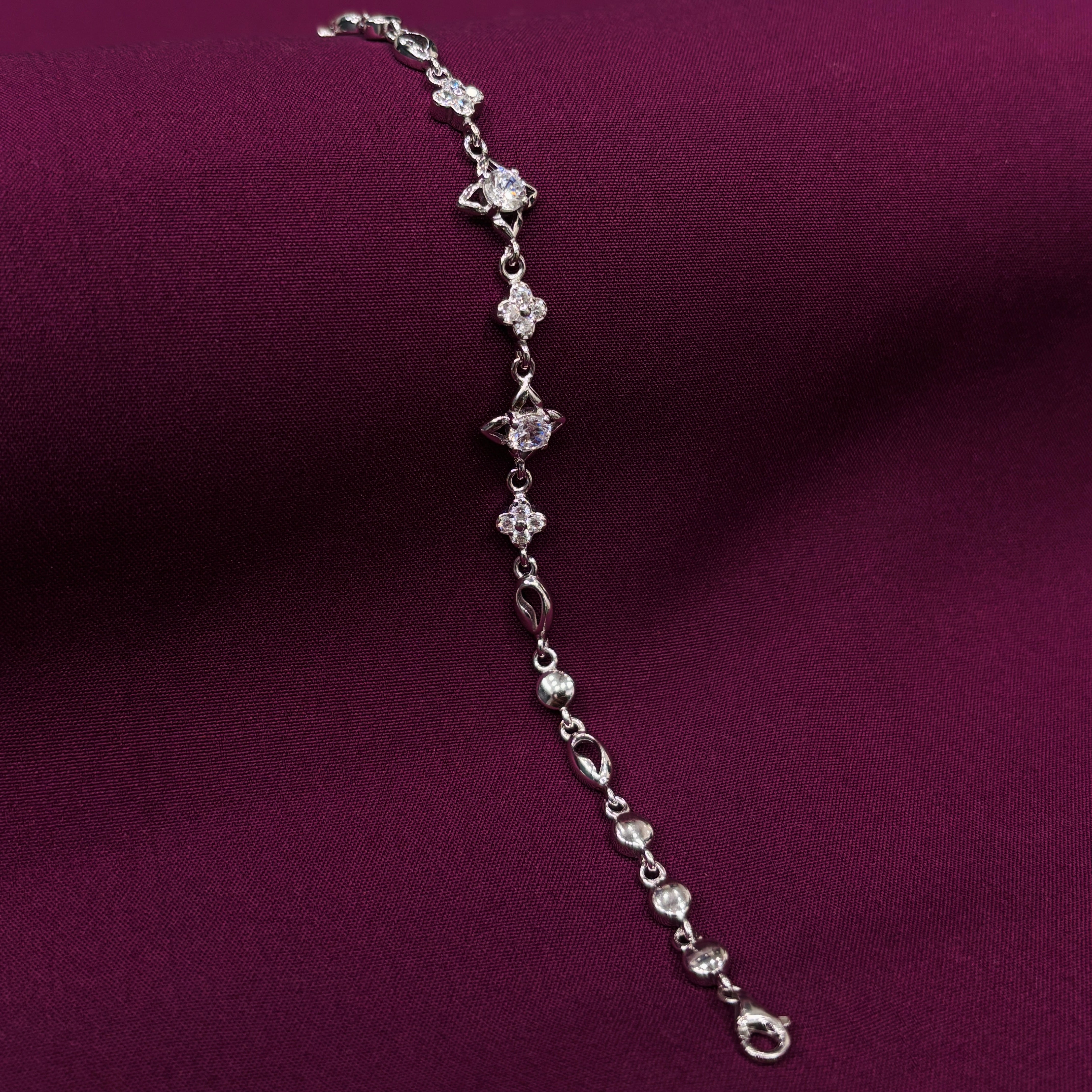 925 Sterling Silver Star & Floral CZ Bracelet for Women