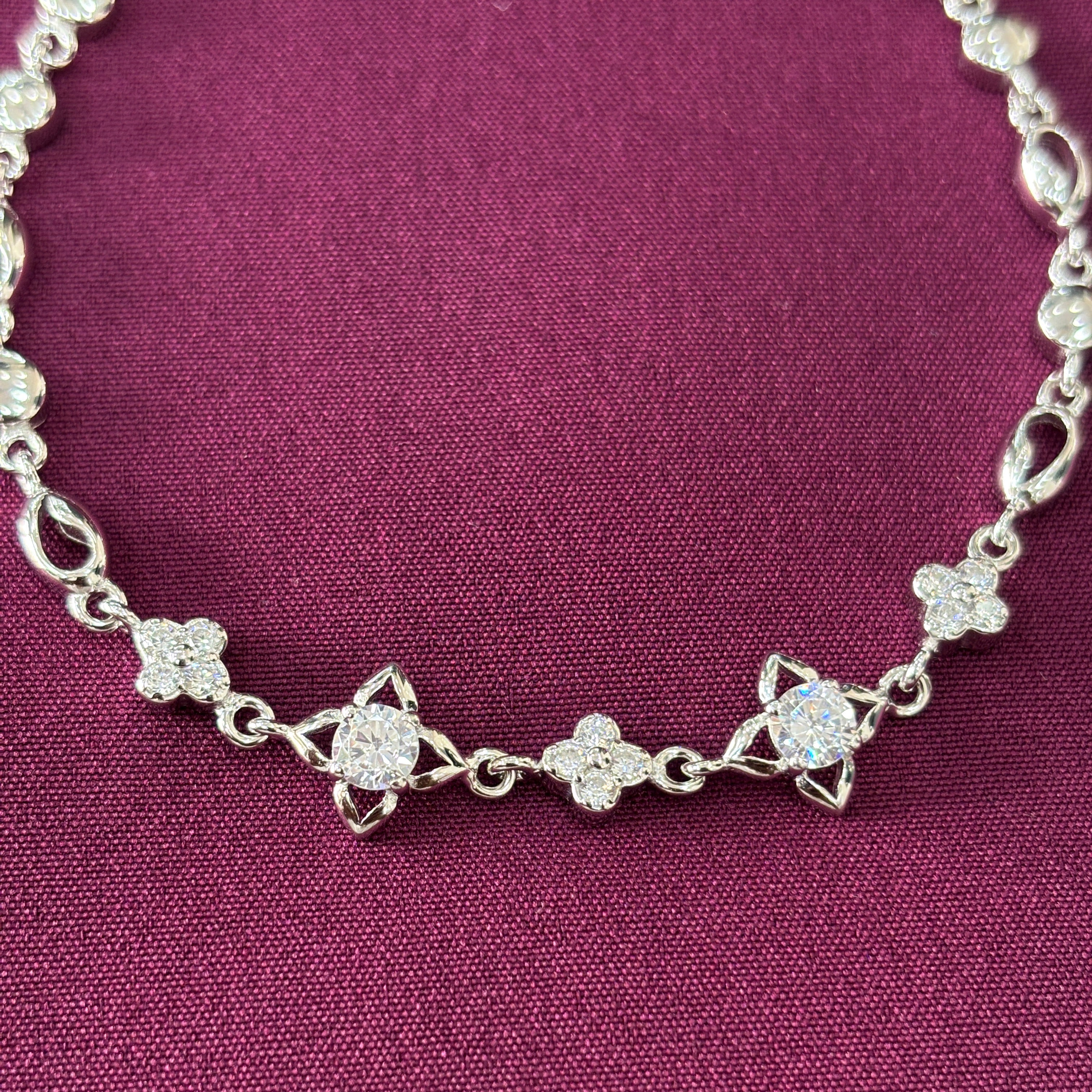 925 Sterling Silver Star & Floral CZ Bracelet for Women