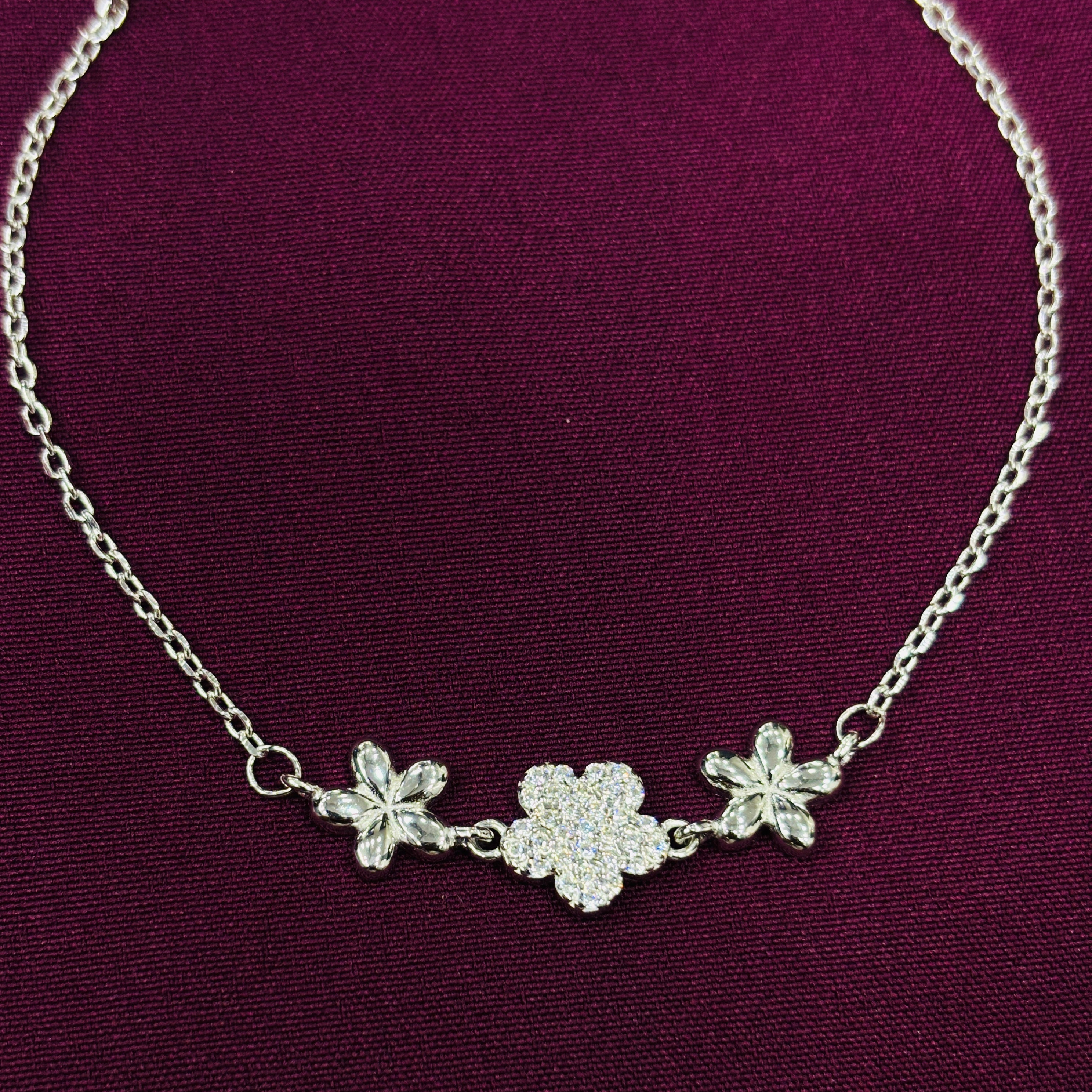 925 Sterling Silver Floral CZ Bracelet for Women