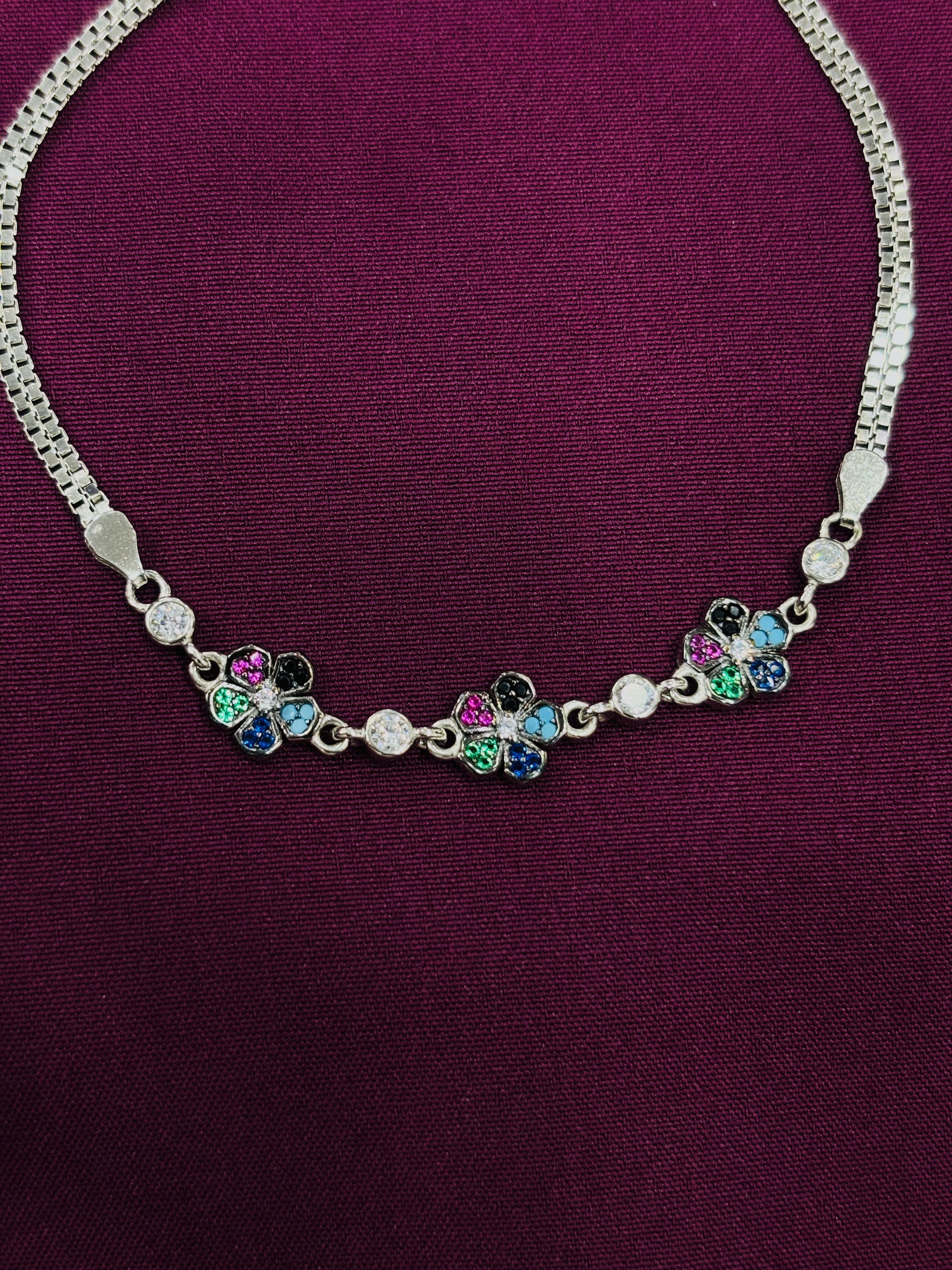 925 Sterling Silver Multicolor Floral CZ Bracelet for Women