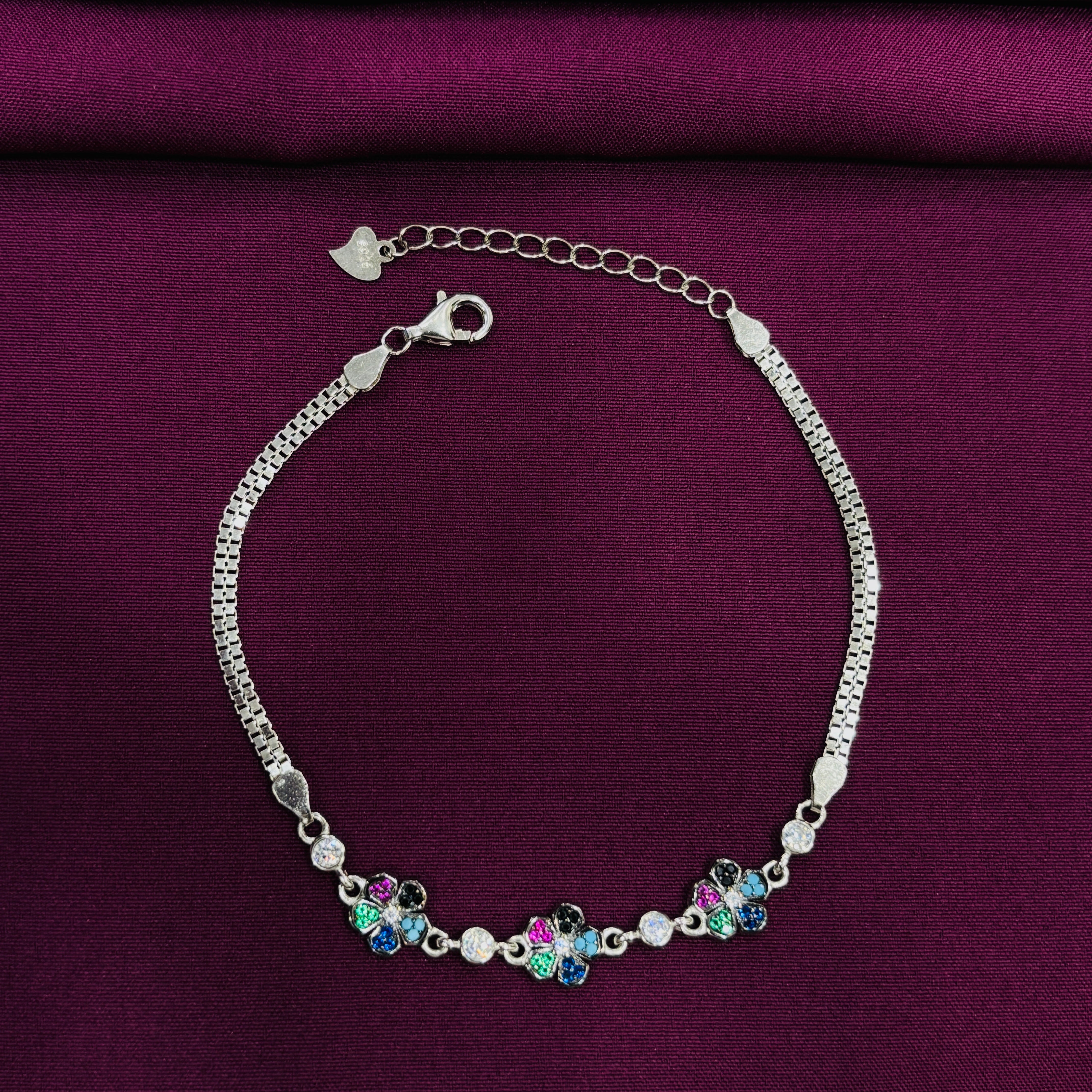 925 Sterling Silver Multicolor Floral CZ Bracelet for Women