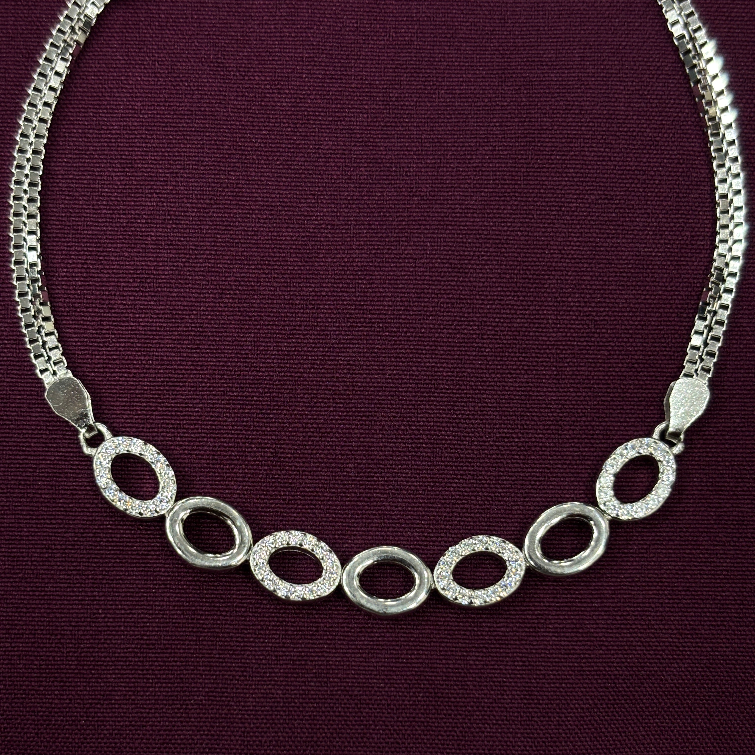 925 Sterling Silver Oval CZ Link Bracelet for Women | Elegant Ladies Bracelet