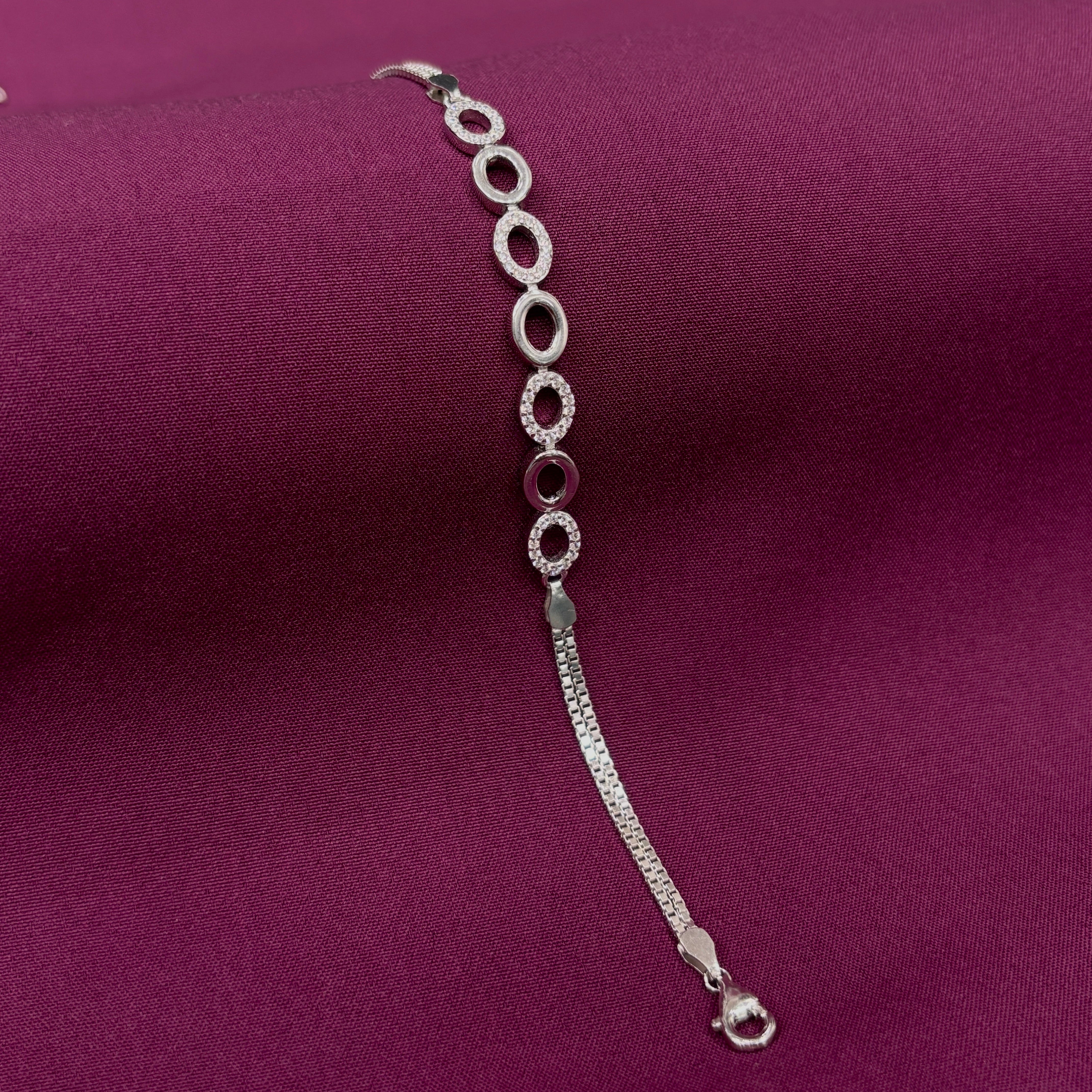 925 Sterling Silver Oval CZ Link Bracelet for Women | Elegant Ladies Bracelet