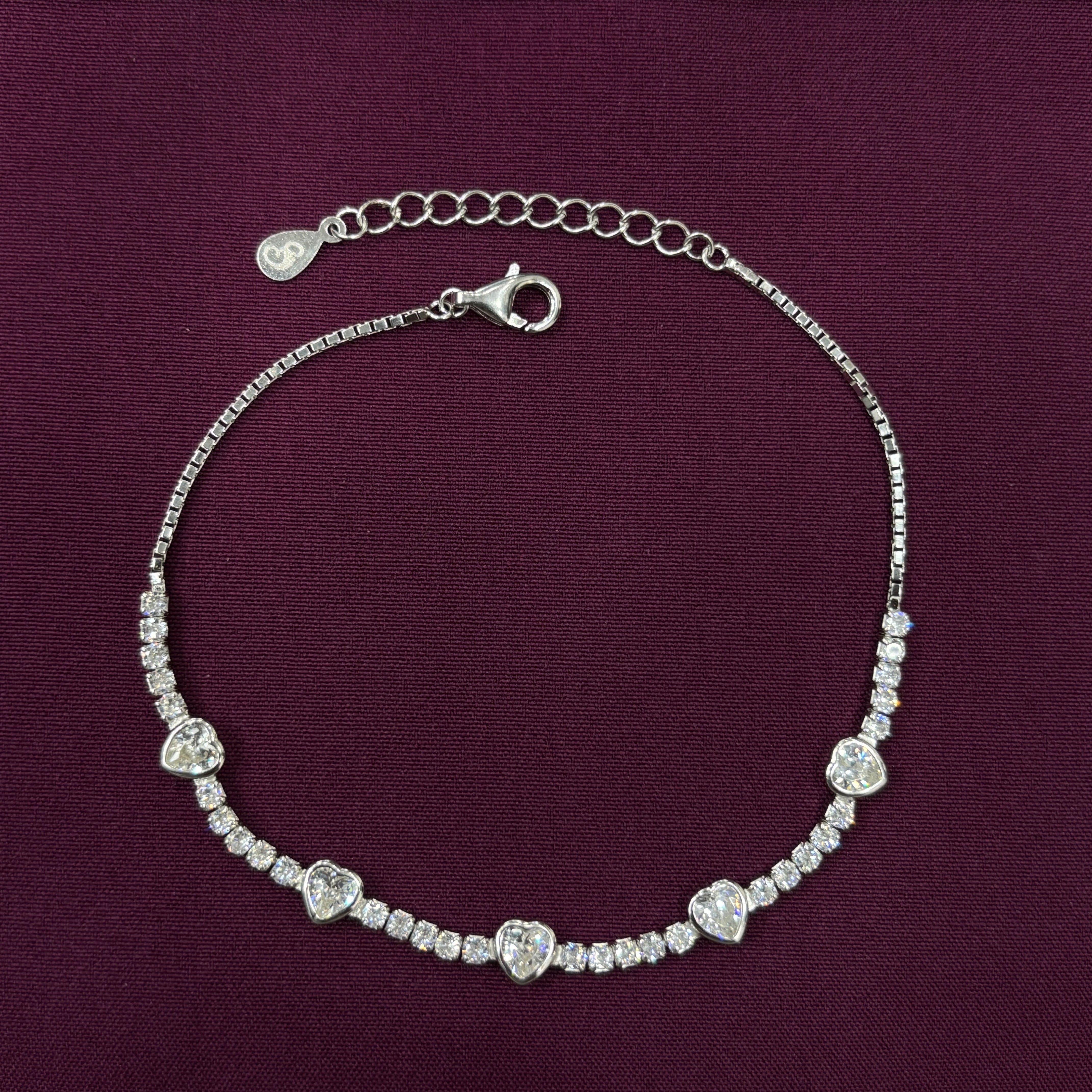 925 Sterling Silver Heart CZ Bracelet for Women | Elegant Ladies Bracelet